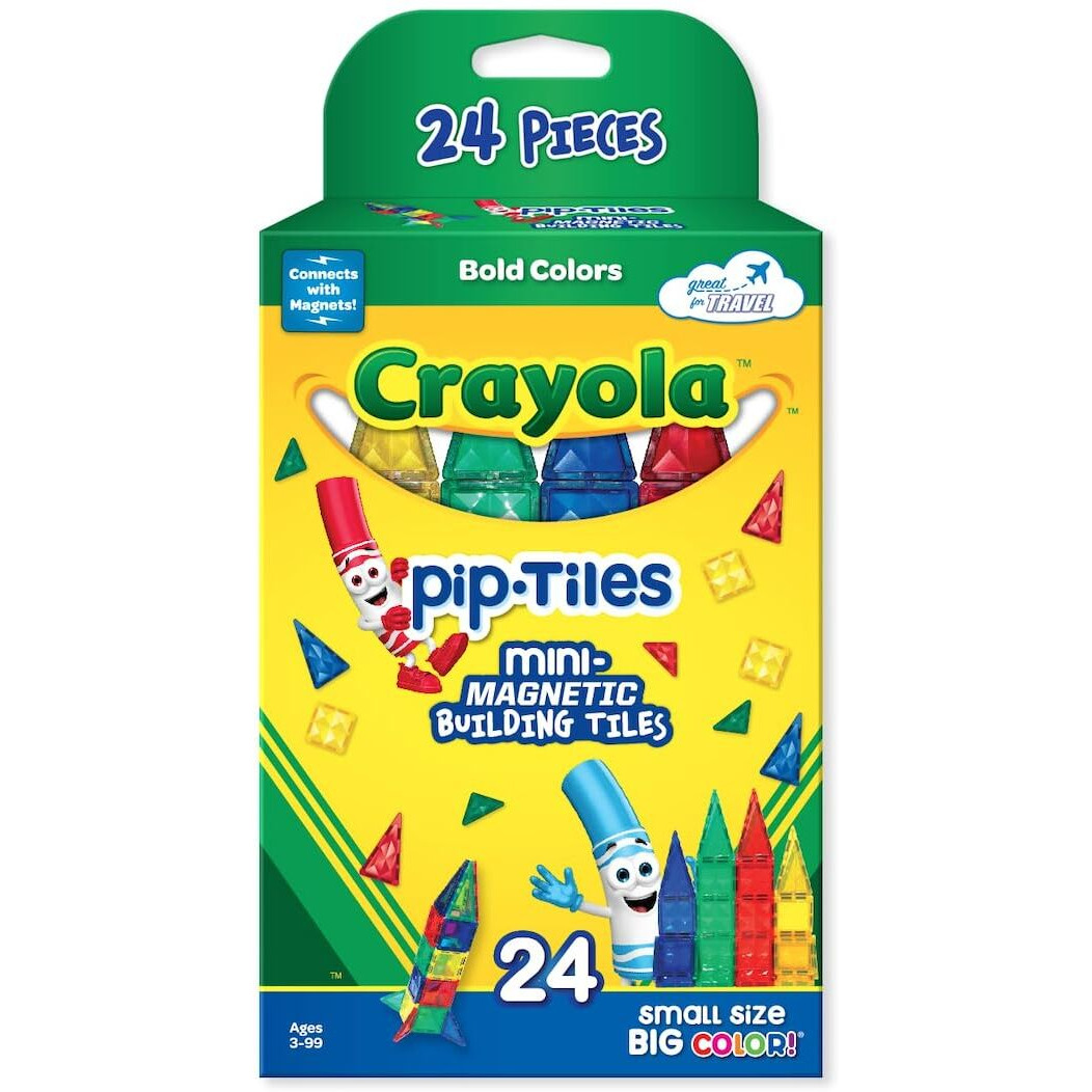 Createon Crayola Mini Magnetic Pip-Tiles, Building Set For Kids, Magnetic Building Toys For Kids, Stem Travel Toys For Boys And Girls Ages 3+, 24-Piece Set (Bold)