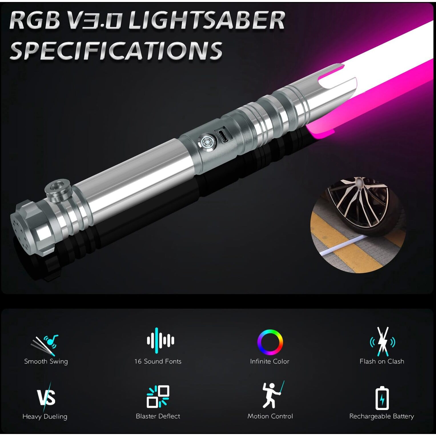 Smooth Swing Dueling Lightsaber, Infinite Rgb 16 Colors Changeable Motion Control Light Sabers | Premium Aluminum Metal Hilt 16 Sound Fonts Light Saber With App For Adults & Teens, Gray