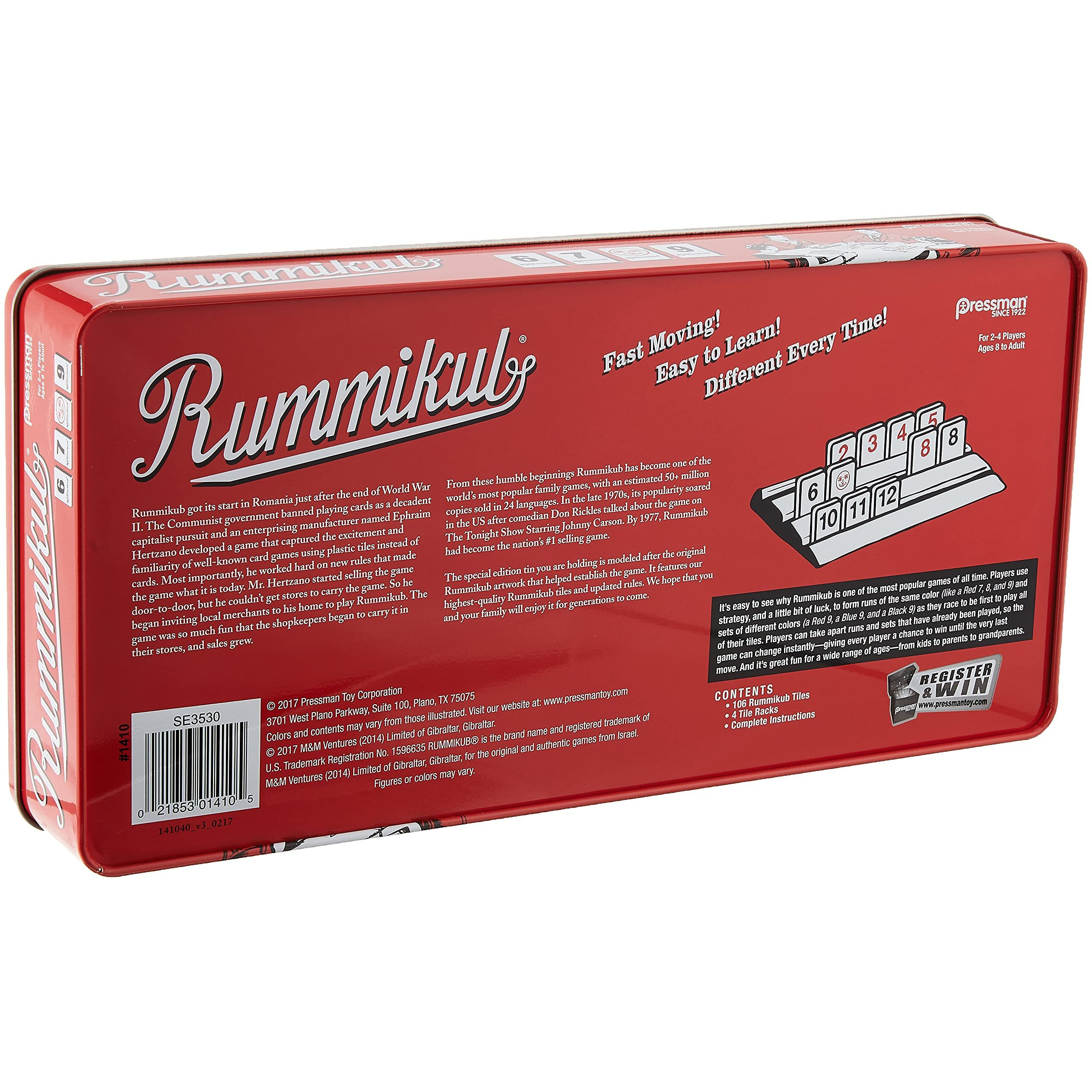 Rummikub In Retro Tin - The Original Rummy Tile Game By Pressman Red, 5"