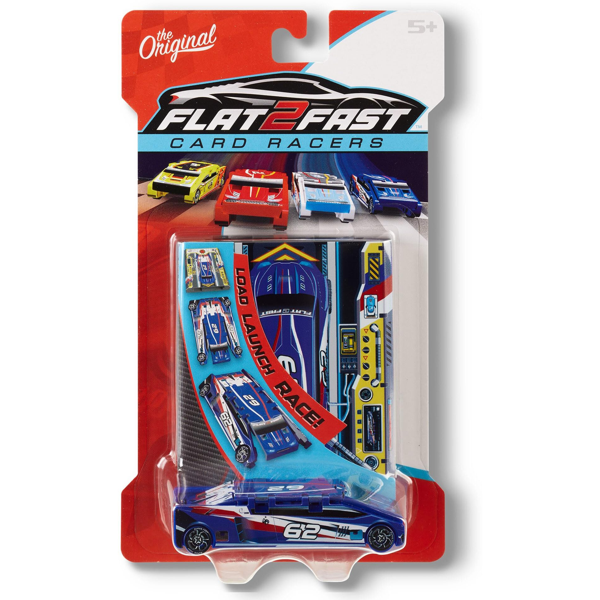 Flat 2 Fast Blue 62 Card Racer | Load, Launch, Race - Pocket-Sized Racecar Toy Ages 5 And Up (Sold Each)