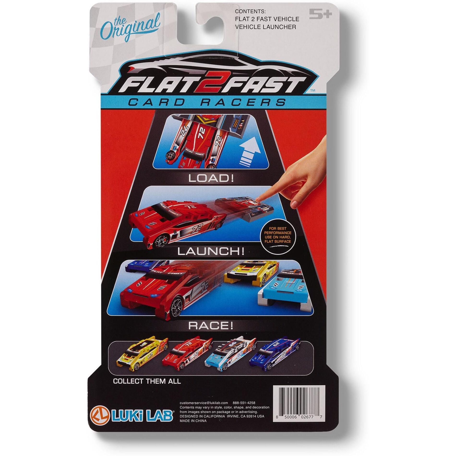Flat 2 Fast Blue 62 Card Racer | Load, Launch, Race - Pocket-Sized Racecar Toy Ages 5 And Up (Sold Each)