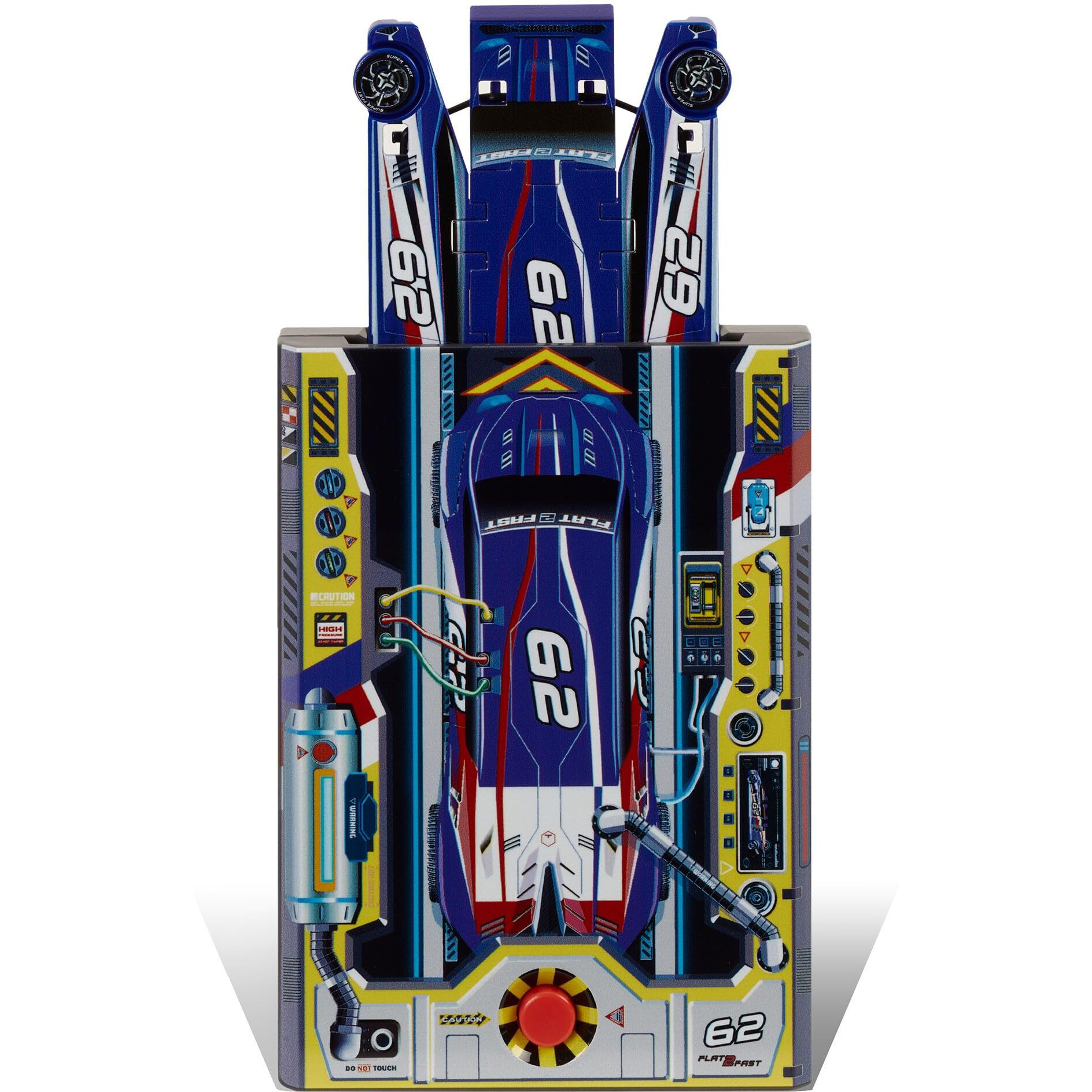 Flat 2 Fast Blue 62 Card Racer | Load, Launch, Race - Pocket-Sized Racecar Toy Ages 5 And Up (Sold Each)
