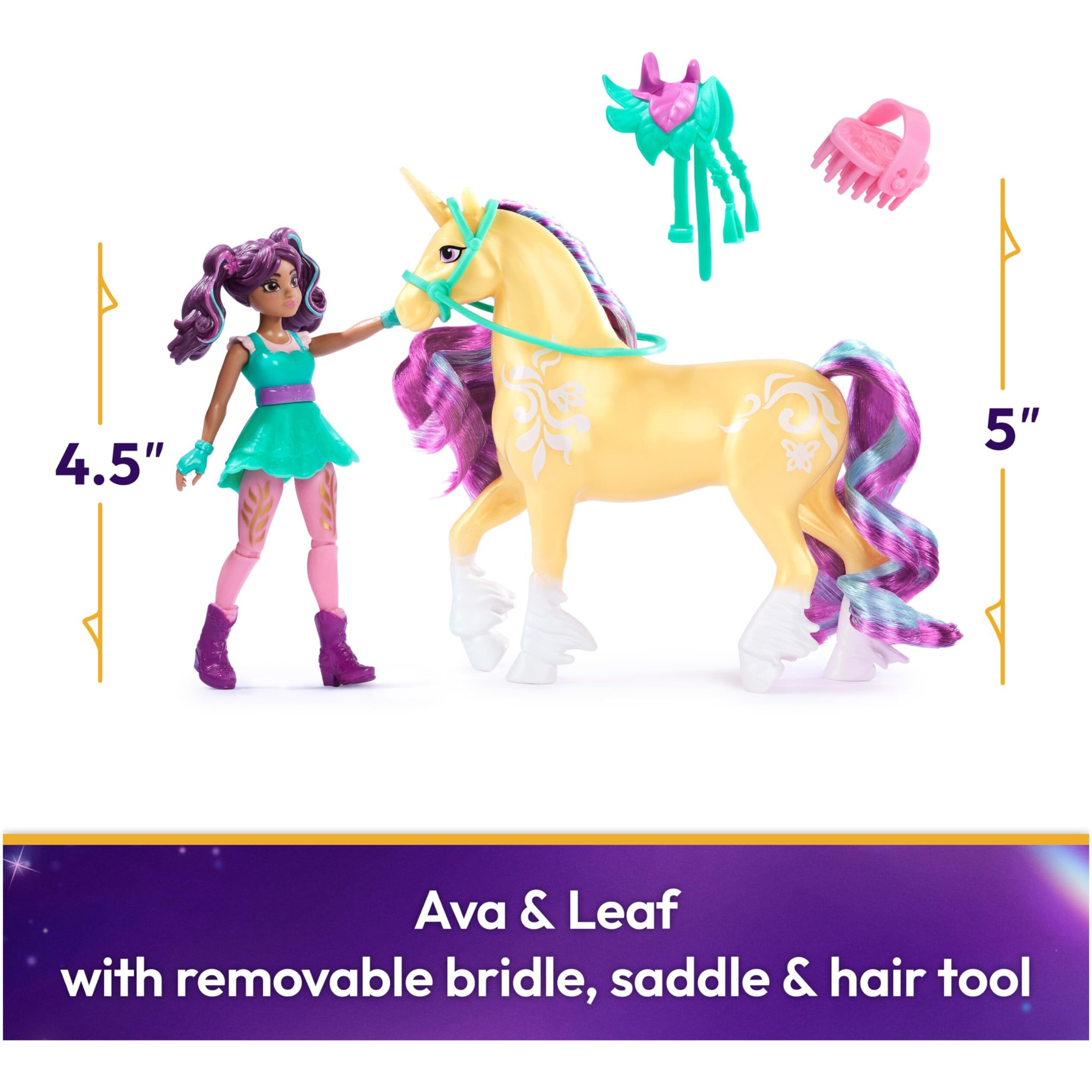 Unicorn Academy, Ava & Leaf Set With 2 Riding Accessories & Hair Styling Tool, Dolls & Unicorn Toys For Girls Ages 4 And Up