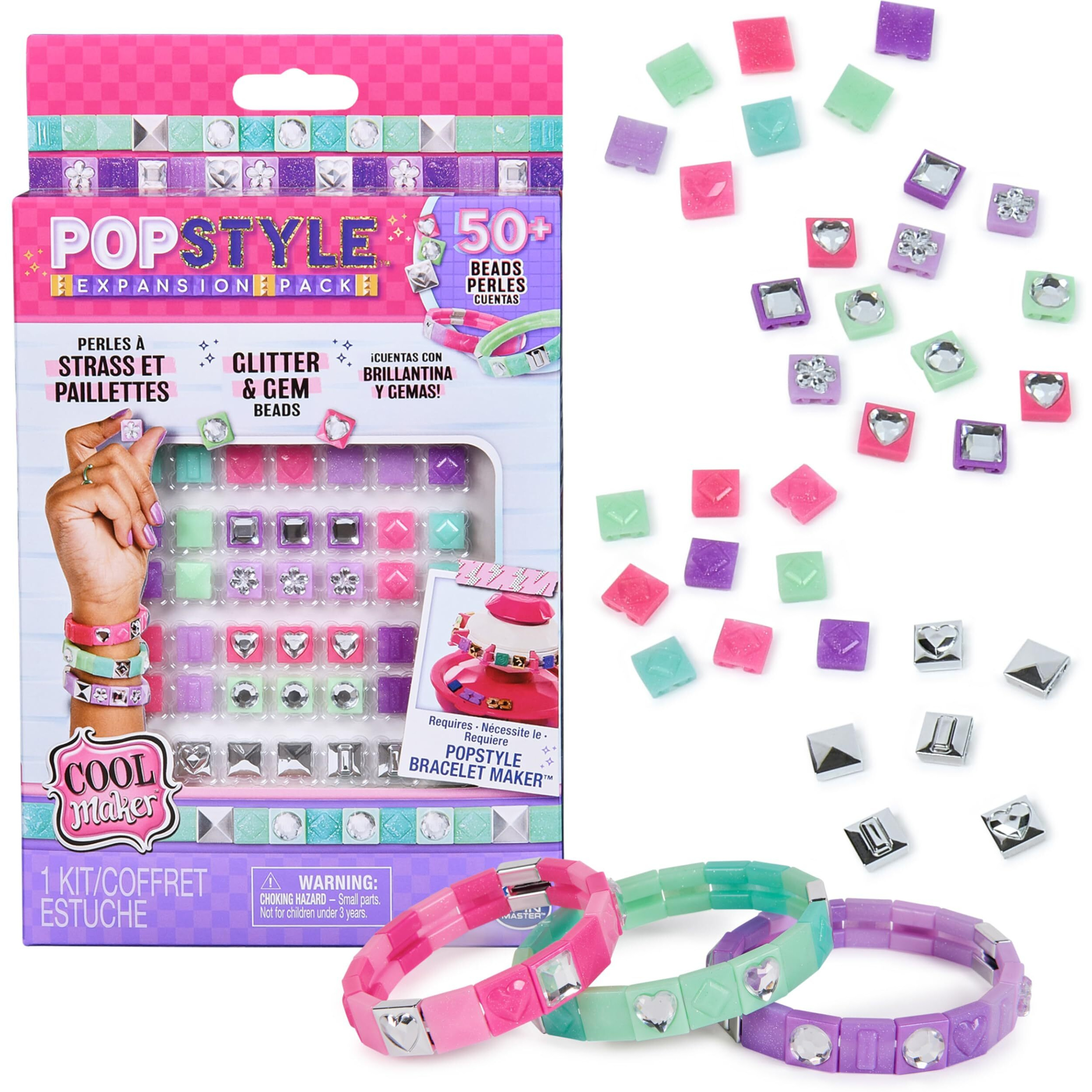 Cool Maker Popstyle Bracelet Maker Expansion Pack, 50+ Gem Beads, 3 Friendship Bracelets, Bracelet Making Kit, Diy Arts & Crafts Kids Toys For Girls