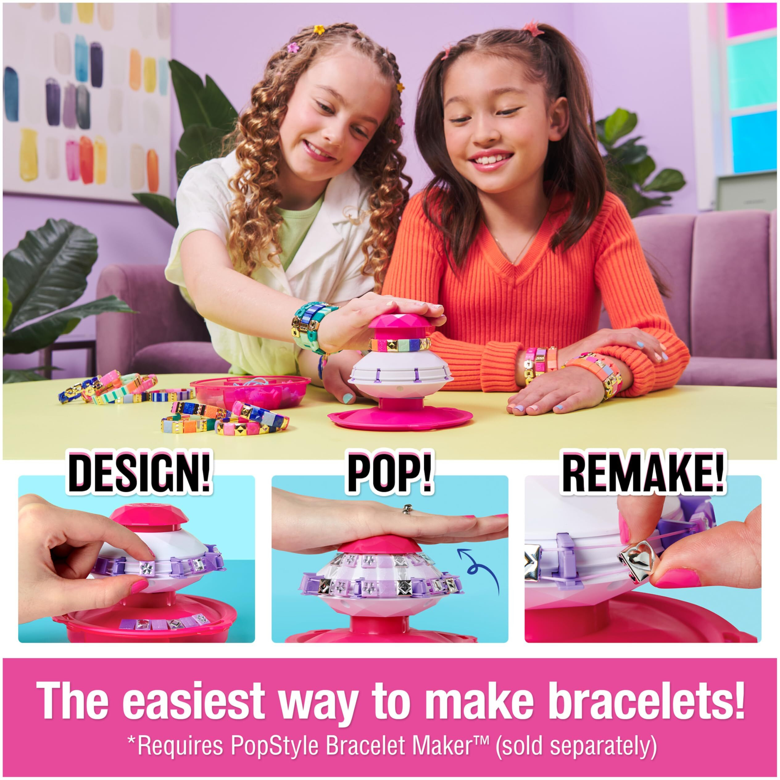 Cool Maker Popstyle Bracelet Maker Expansion Pack, 50+ Gem Beads, 3 Friendship Bracelets, Bracelet Making Kit, Diy Arts & Crafts Kids Toys For Girls