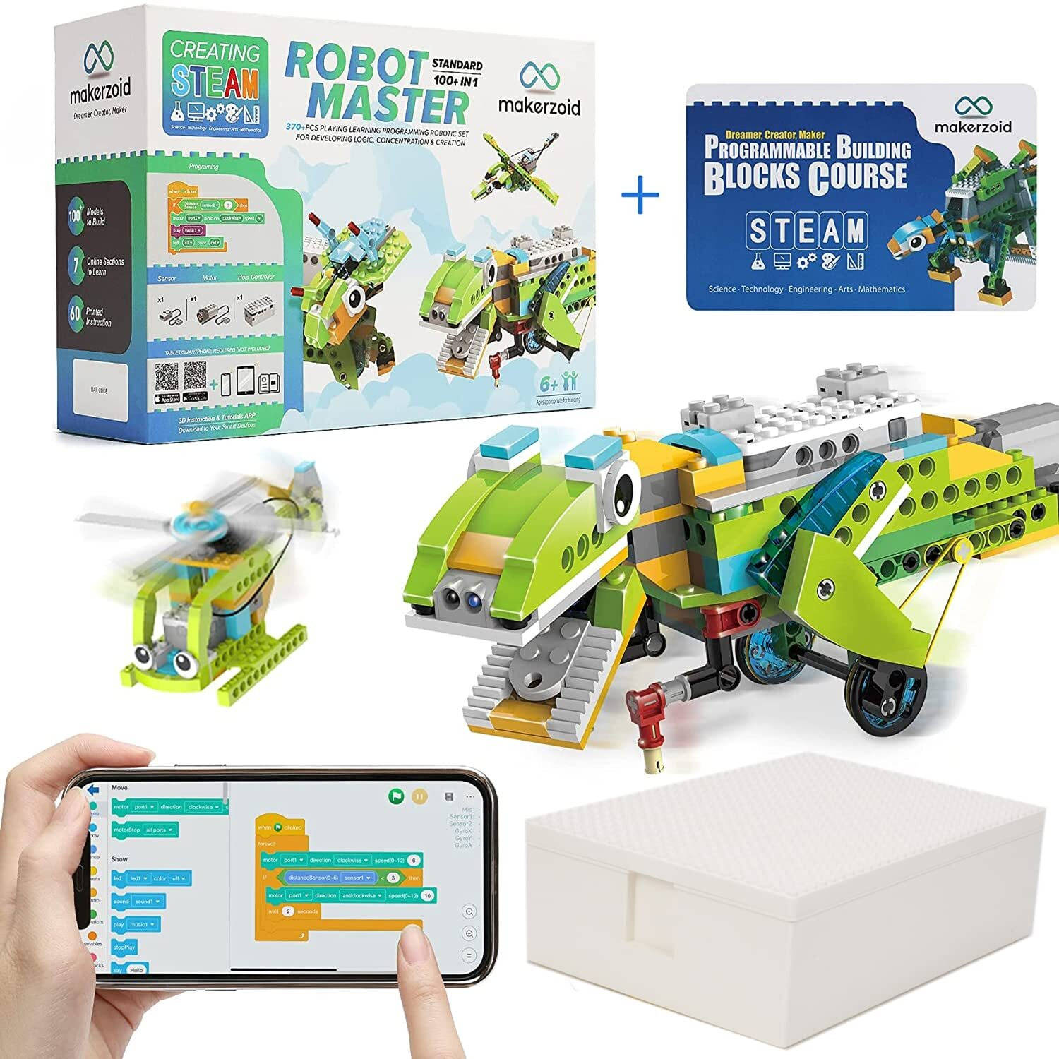 Makerzoid Coding Robot Toy For Kids 6-14, 100+ In 1 App Control Robot Building Toys, Programmable Scratch Coding Kit With 23 Video Courses,Birthday For Boys Girls(370 Blocks)