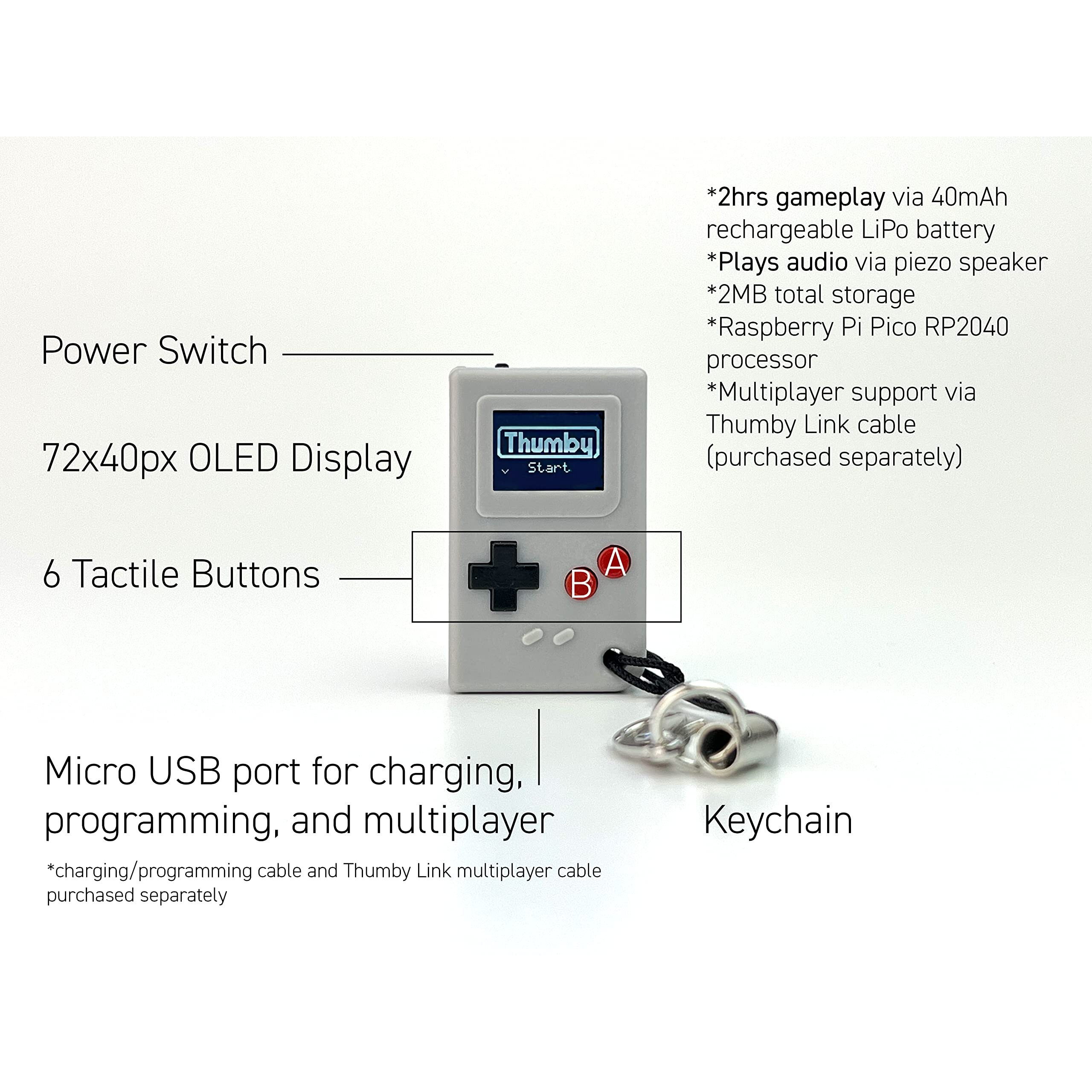 Tinycircuits Thumby (Gray), Tiny Game Console, Playable Programmable Keychain Electronic Miniature, Stem Learning Tool