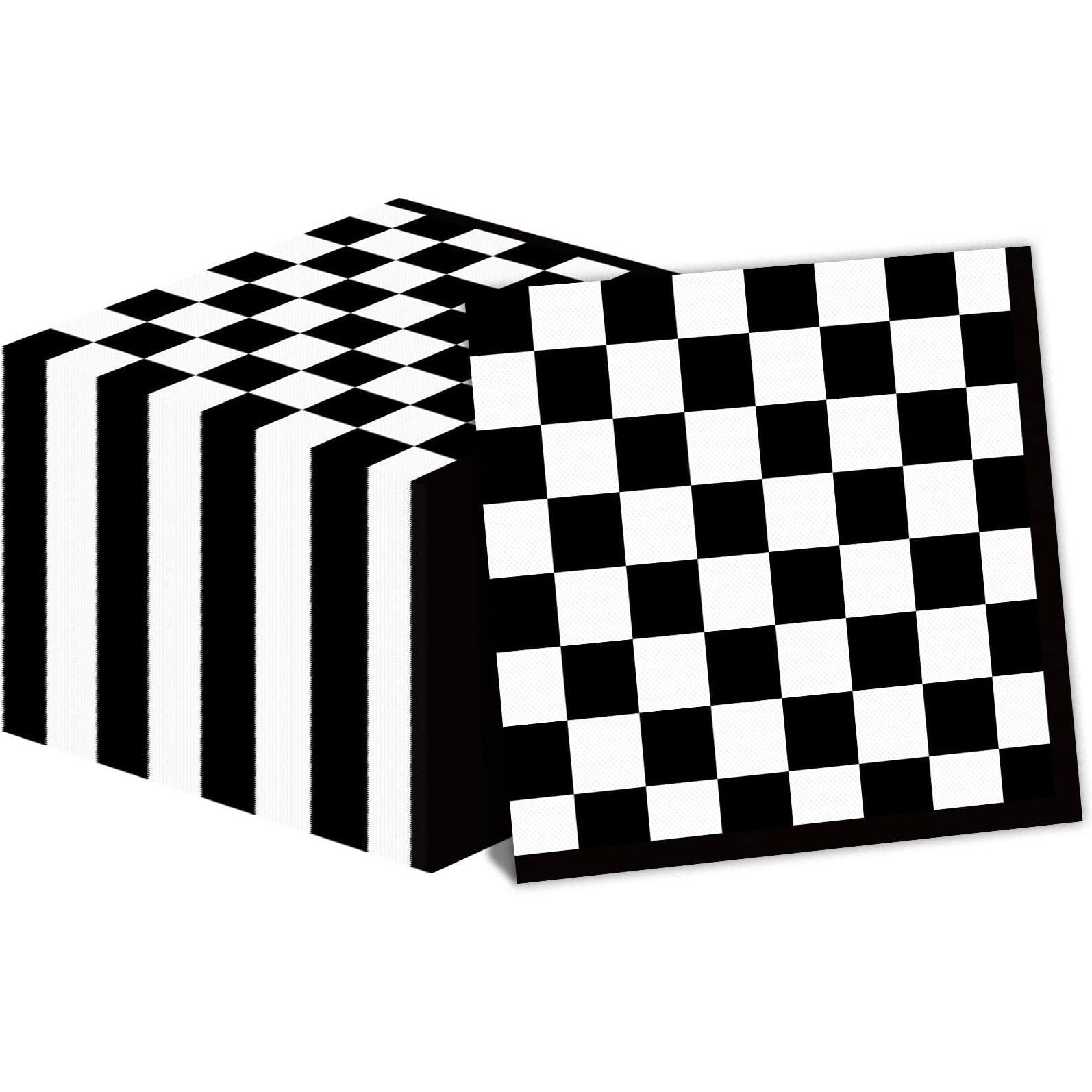 100 Pack Black And White Checkered Flag Party Napkins Disposable Race Car Birthday Party Supplies Racing Car Theme Party Paper Lunch Napkins For Baby Shower Kids Men Party Decorations Favors