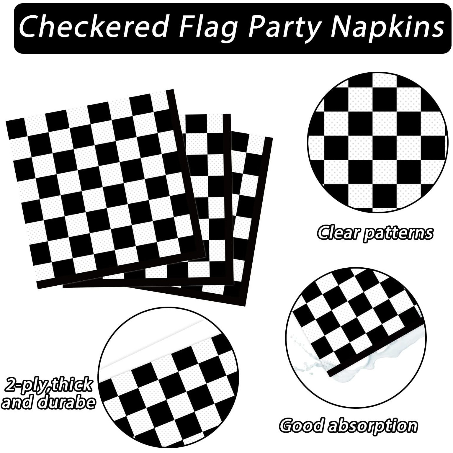 100 Pack Black And White Checkered Flag Party Napkins Disposable Race Car Birthday Party Supplies Racing Car Theme Party Paper Lunch Napkins For Baby Shower Kids Men Party Decorations Favors