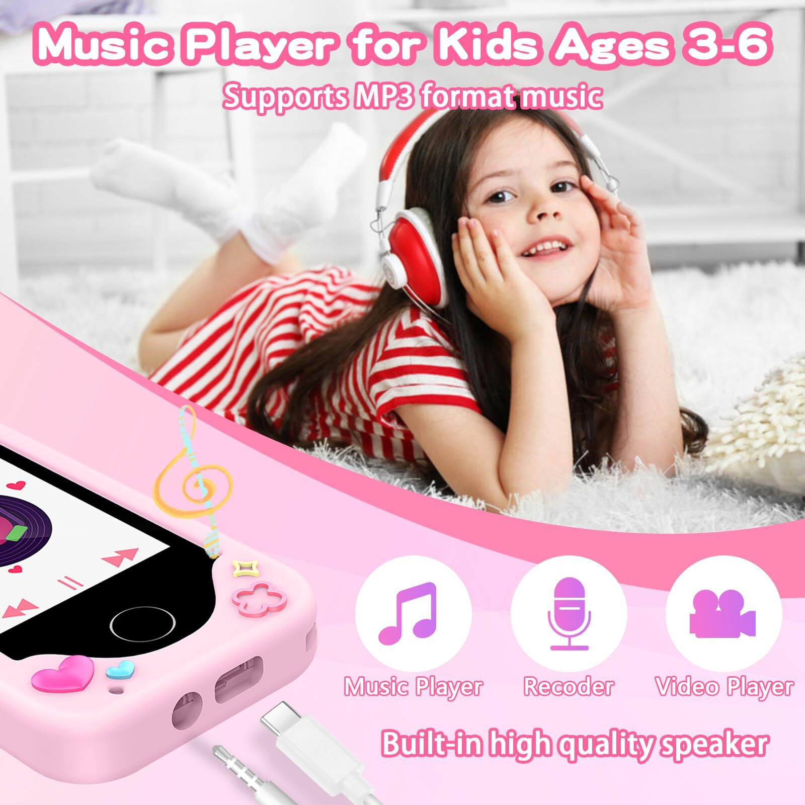Nikuku Kids Phone For Girls, Kids Smart Phone Christmas Birthday Gifts For Girls Age 3-8, Toddler Touchscreen Pretend Play Phones For 3 4 5 6 7 8 Year Old, Cell Phone Toys With Learning Games(Pink)