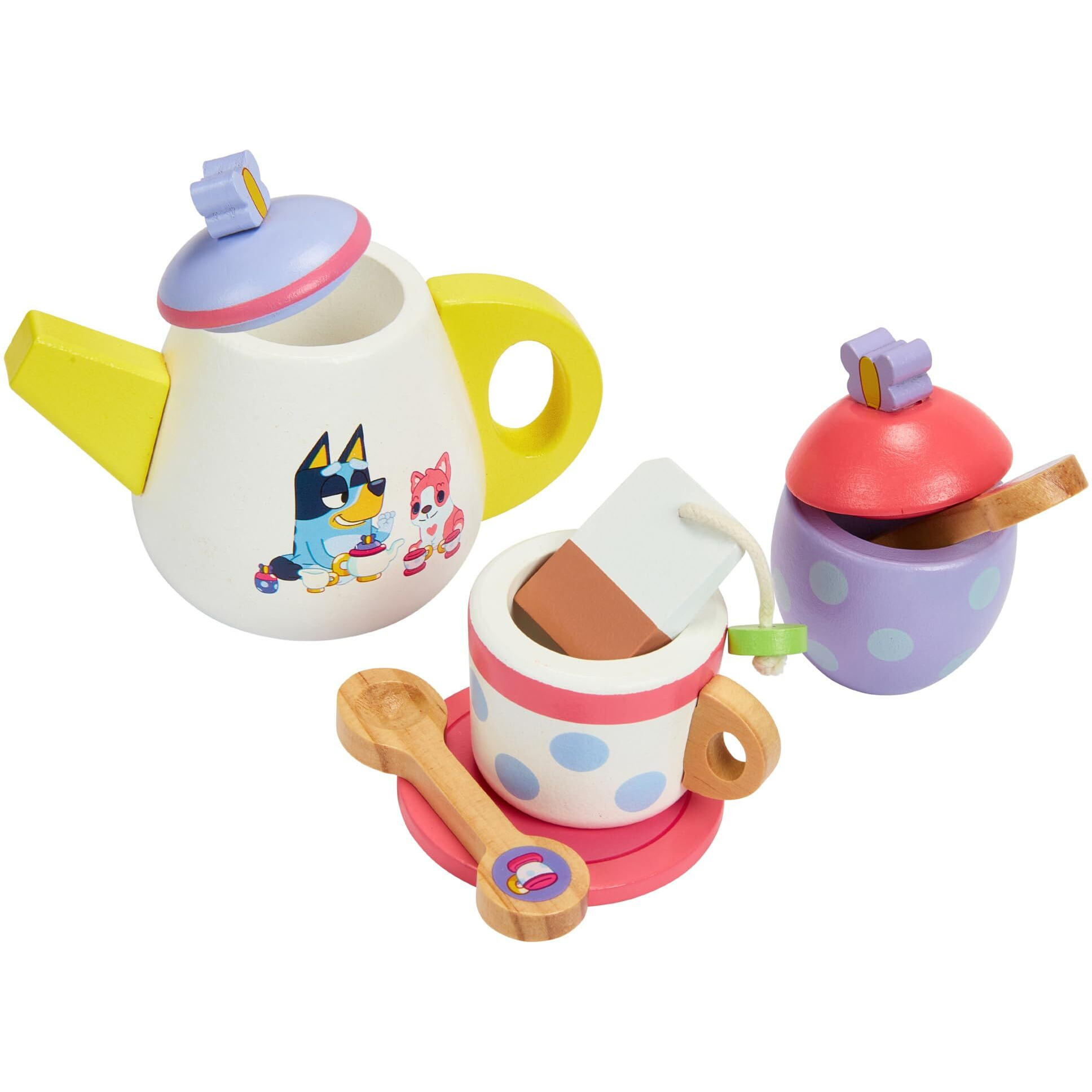 Bluey - Tea Party Set - Wooden 18-Piece Pretend Play Set With Tray, Teapot, Tea Cups, Biscuits, And Notepad For Children 3 Years And Up - Imaginative Fun And Role-Playing, Fsc Certified