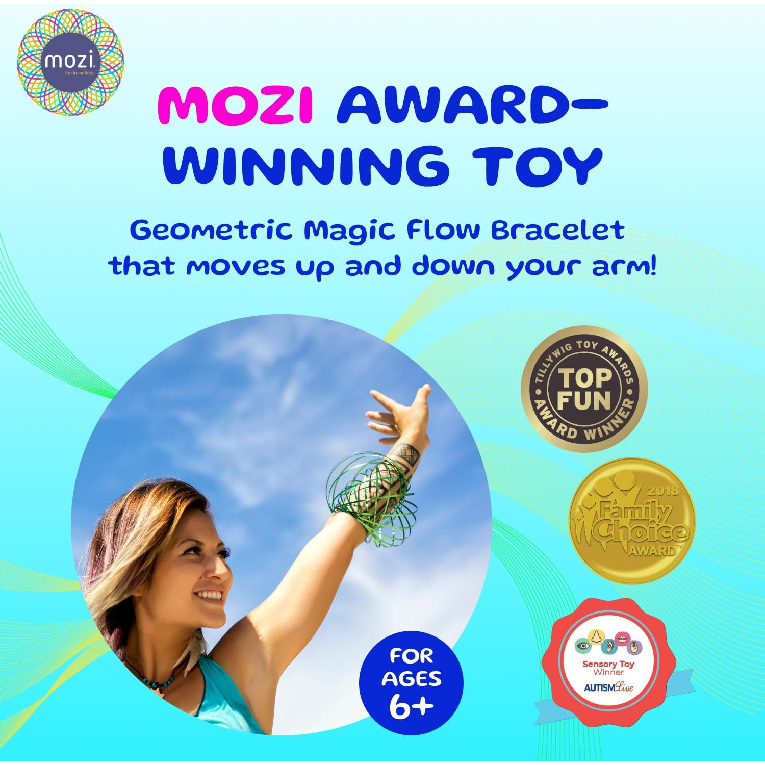 Mozi Geometric Magic Flow Bracelet - Easy To Use - 3D Bracelet Spiral Toy, Spinning Bracelet Spiral For Children And Adults (Iridescent)
