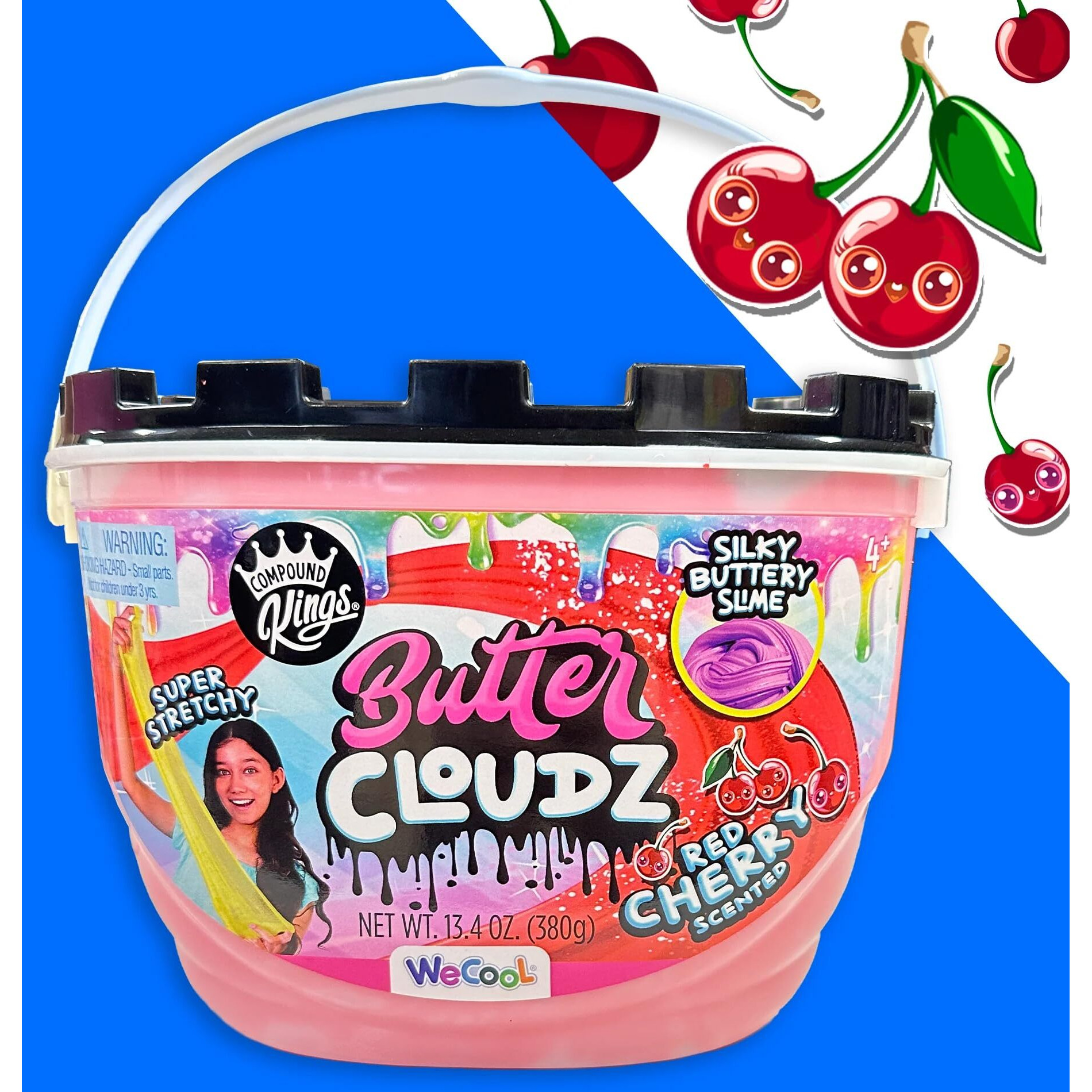 Compound Kings Fluffy Butter Cloudz Compound Bucket For Girls & Boys | Sensory Toys | Non-Toxic & Non-Sticky | Stress Relieving Tactile | (Red Cherry)