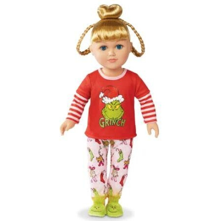 My Life As Grinch Sleepover 18 Inch Doll Christmas Holiday Collectible W/ Bonus (Blonde/Blue)
