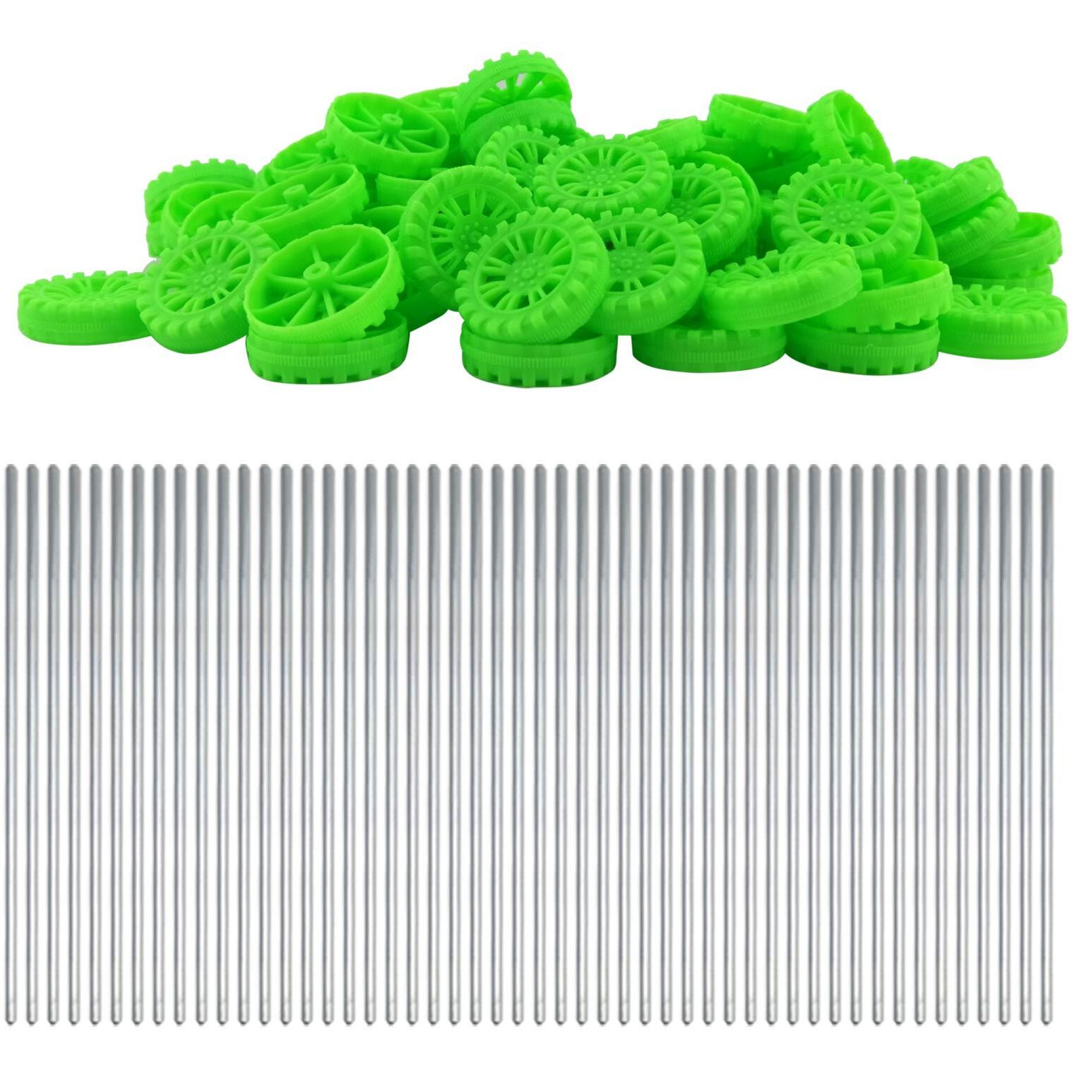 Eudax 30Mmx8Mm Plastic Roll 2Mm Dia Shaft Toys Wheel And 2Mmx100Mm Stem Shaft Round Rod Axles For Diy Toy Rc Car Truck Boat Helicopter Model Part (Green, 100Pcs)