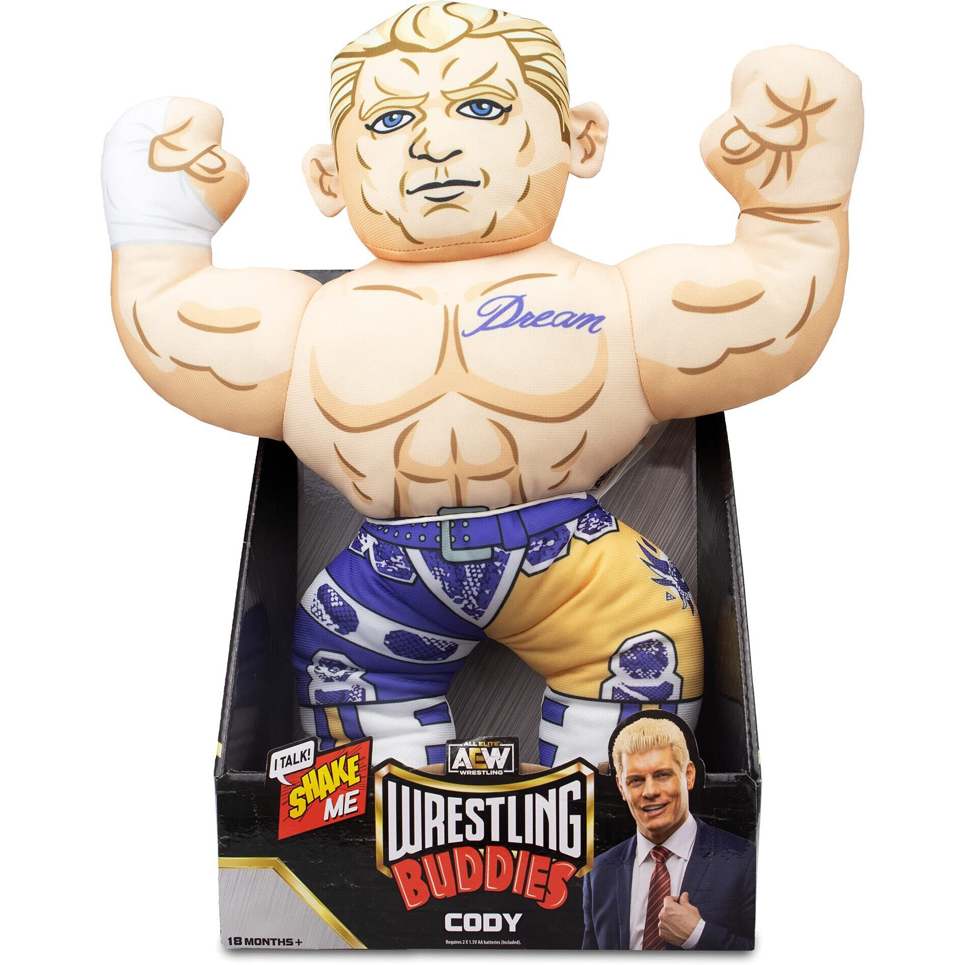Aew Wrestling Buddies - Cody Rhodes - The Official Ljn Wrestling Buddy Plush, 18, Features Recorded Sounds From The Actual Wrestler