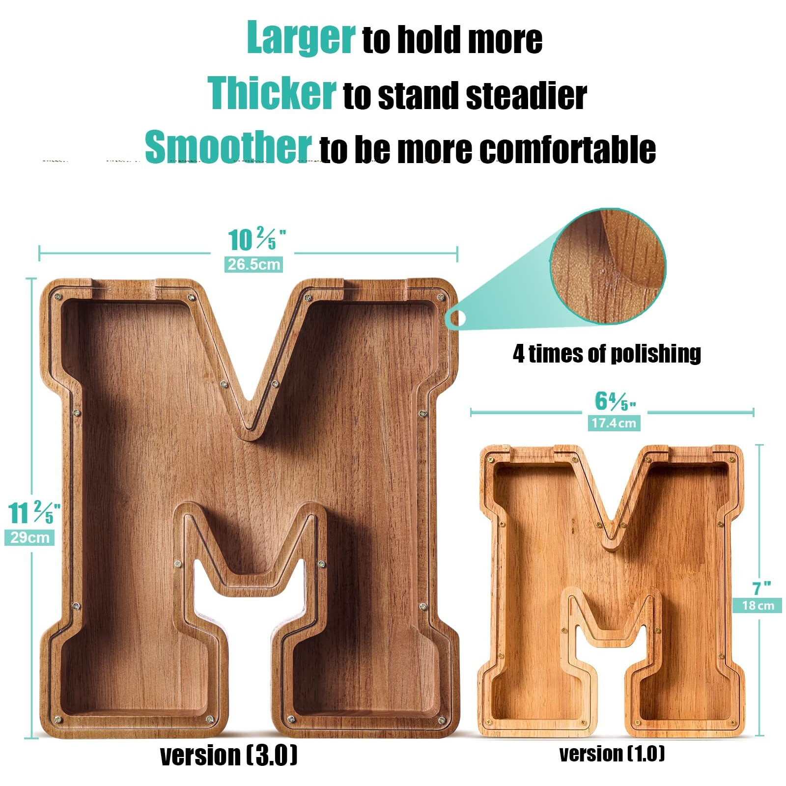 Summidate Extra Large Wooden Piggy Bank| Piggy Bank For Boys Girls Toddler| Alphabet M Money Bank| Coin Bank Birthday Gift For Kids|Children's Day Gift(12&quot- Initial-M)