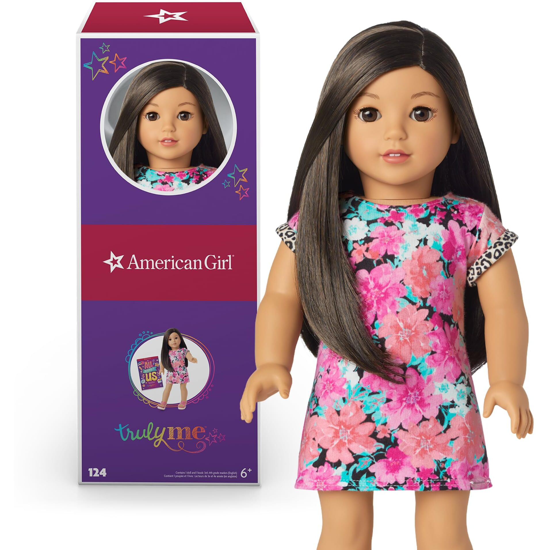 American Girl Truly Me 18-Inch Doll 124 With Brown Eyes, Black-Brown Hair, Lt-To-Med Skin, T-Shirt Dress, For Ages 6+, Floral