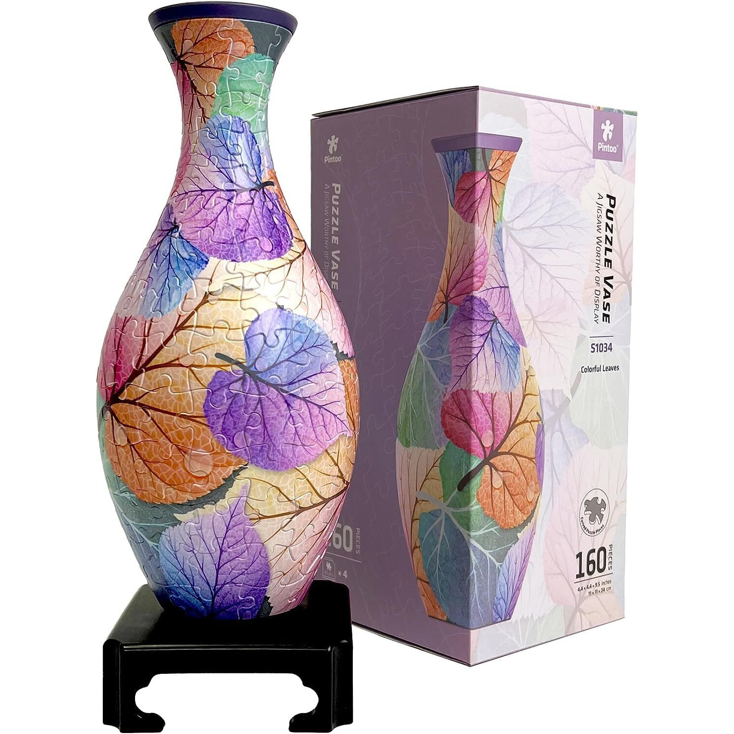 Pintoo 3D Puzzle Vase Unique Flower Vase Made By 160 Curved Plastic Puzzle Pieces House Warming Gift For Flower Arrangements And Home Decoration - [S1034] (Classic, Colorful Leaves)
