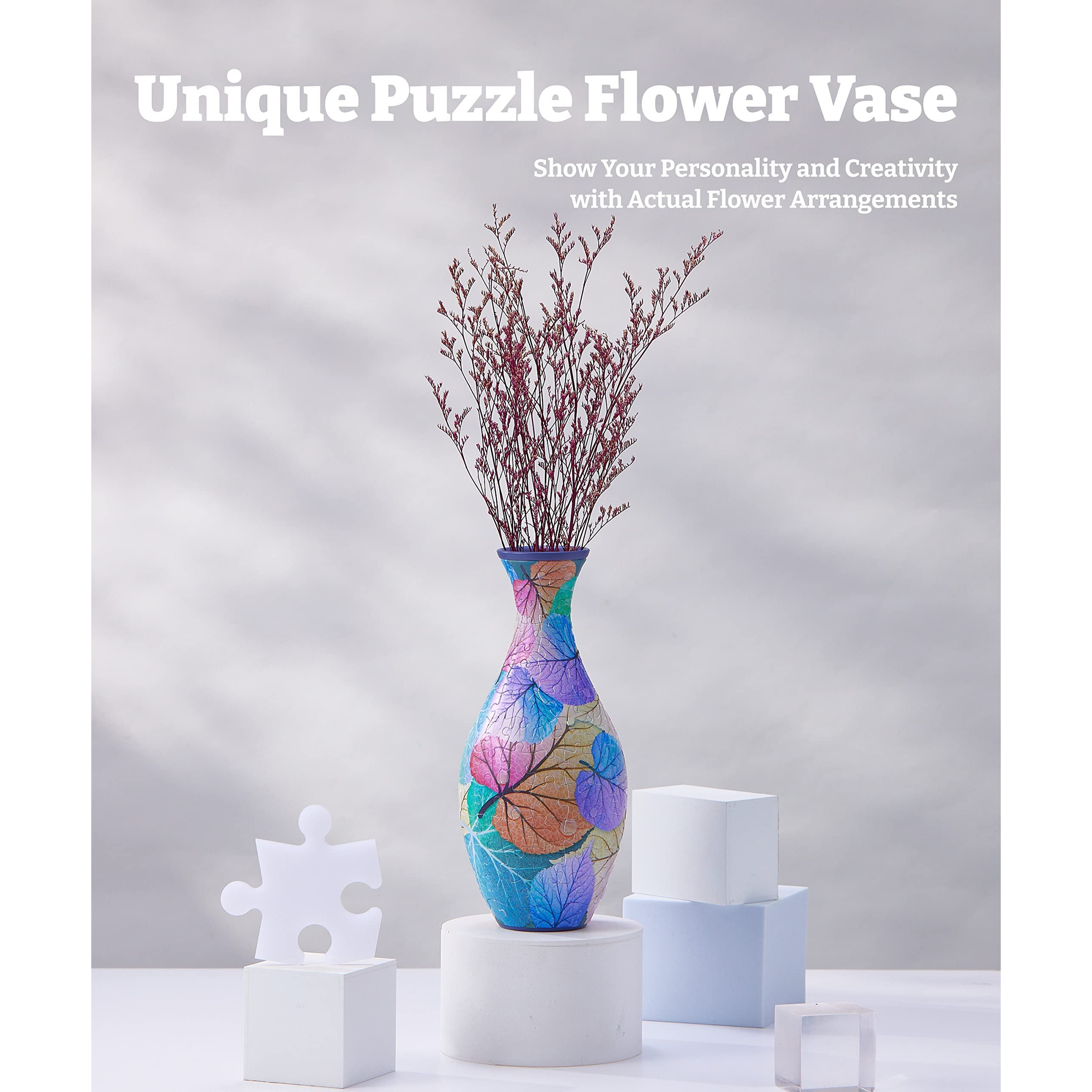 Pintoo 3D Puzzle Vase Unique Flower Vase Made By 160 Curved Plastic Puzzle Pieces House Warming Gift For Flower Arrangements And Home Decoration - [S1034] (Classic, Colorful Leaves)