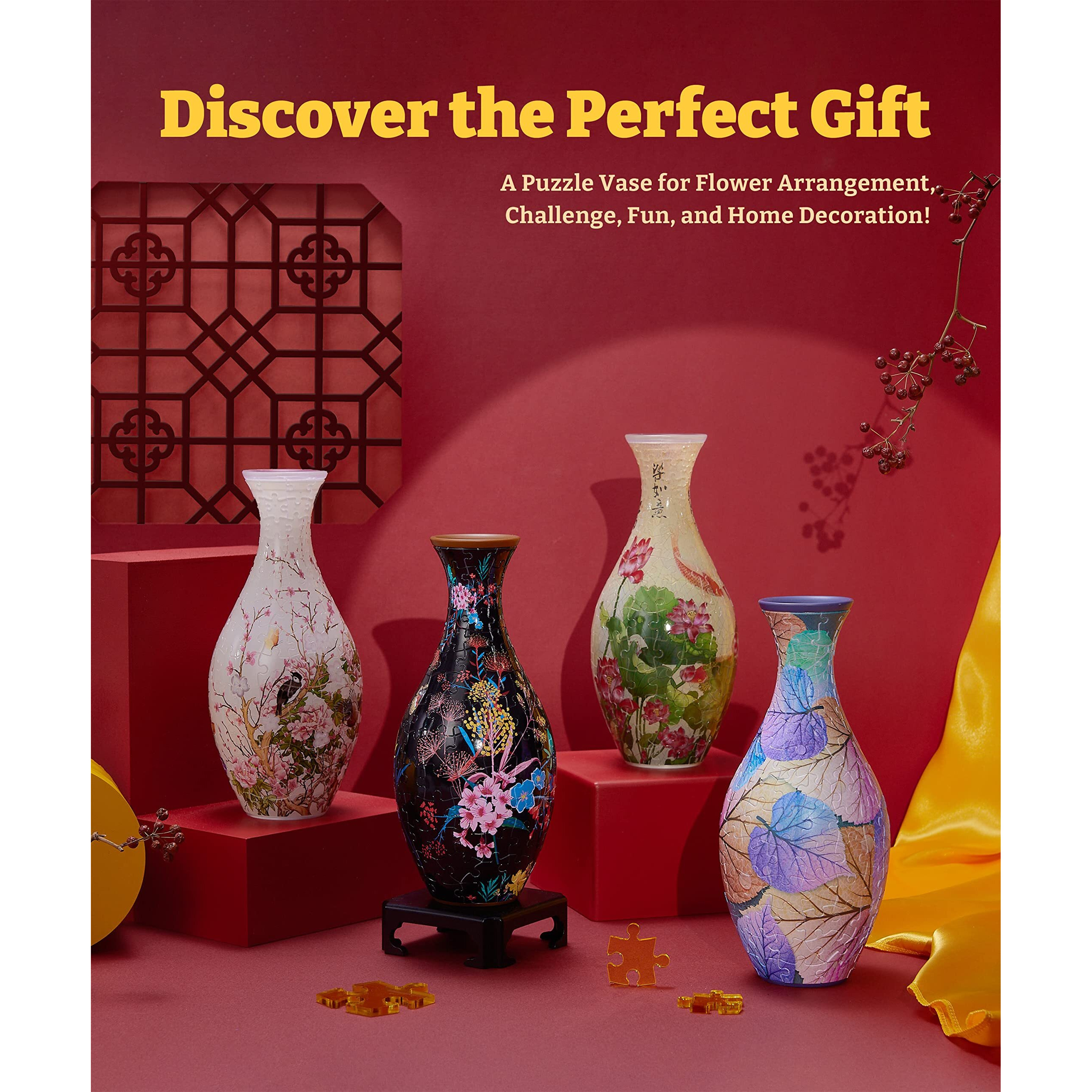 Pintoo 3D Puzzle Vase Unique Flower Vase Made By 160 Curved Plastic Puzzle Pieces House Warming Gift For Flower Arrangements And Home Decoration - [S1034] (Classic, Colorful Leaves)