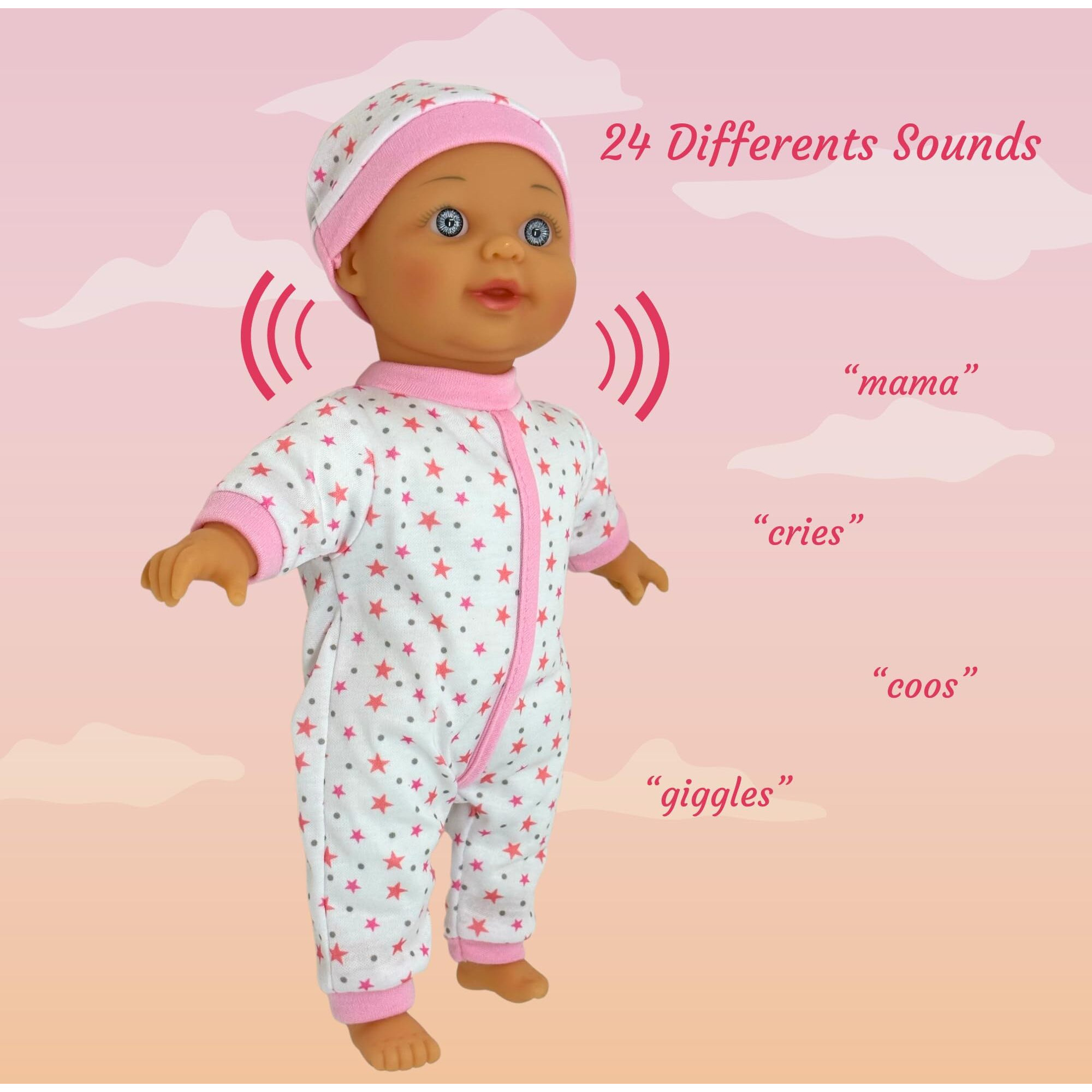 12 Inch Talking Baby Dolls For 3 Year Old Girls - Soft Body Interactive Baby Doll For Kids That Can Talk, Cry, Sing And Laugh - Makes 24 Cute Sounds