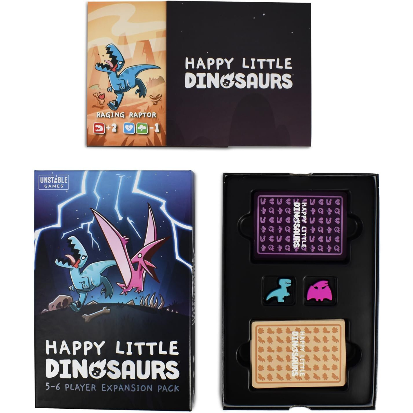Unstable Games - Happy Little Dinosaurs 5-6 Player Expansion Pack - Cute Card Game For Kids, Teens, & Adults - Dodge Lifes Disasters - 5-6 Players Ages 8+ - Great For Game Night