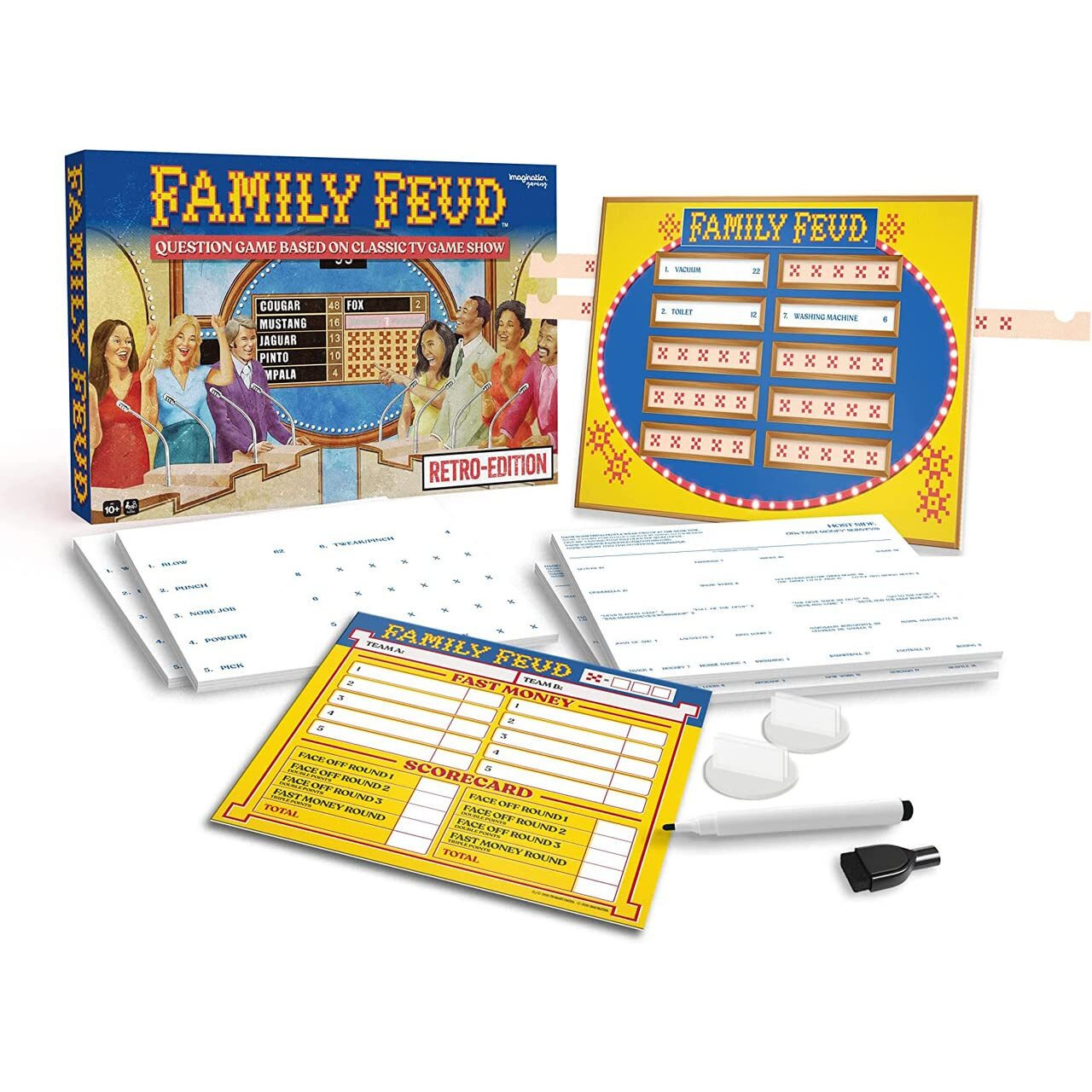 Family Feud Retro Edition Card Game, 1970S Episodes Questions & Answers, Party Game With Classic Twist, Traditional Gummed Pad With Survey Questions, Retro Scoreboard, Kick It Old School Style