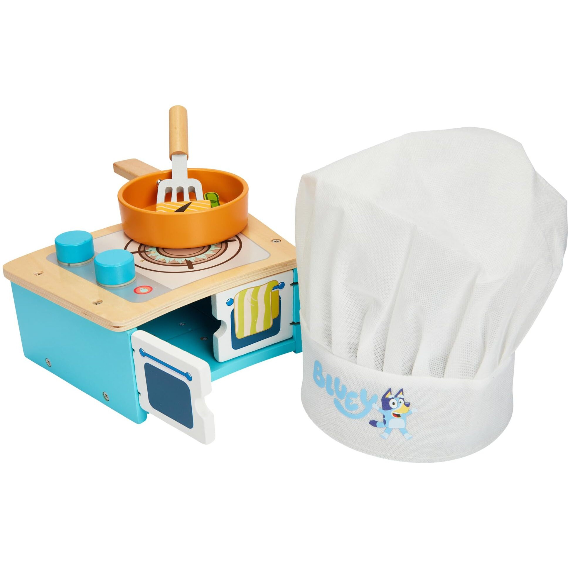 Bluey - Tabletop Restaurant - 32 Piece Wooden Roleplay Toy With Cutlery & Pretend Food Accessories For Kids - Fsc-Certified Material - Fun Imaginative Kit For 3 Years And Up