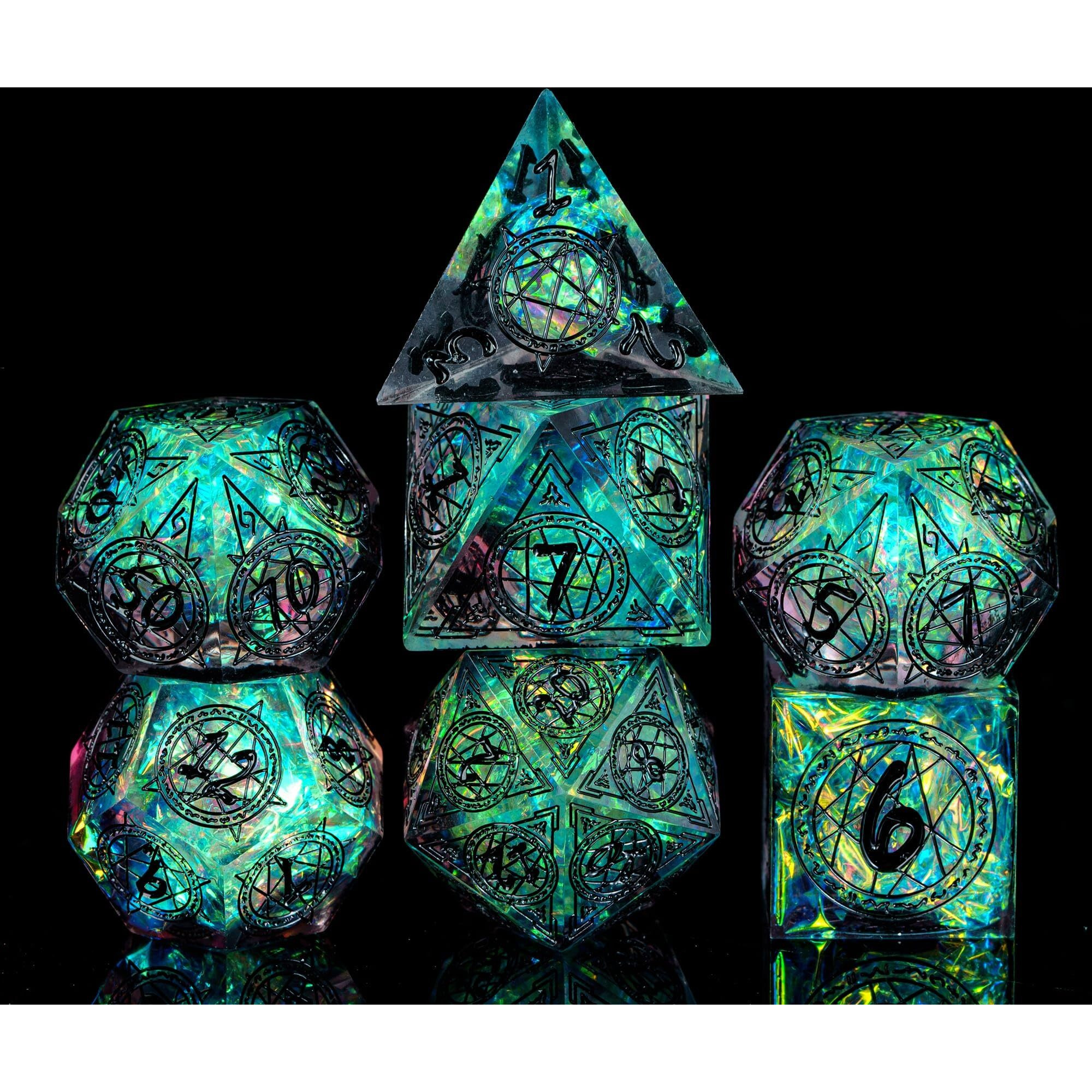 Cusdie 7-Die Sharp Edges Dnd Dice Set, Magic Circle Pattern Polyhedral D&D Dice Set For Dnd Dungeons And Dragons Ttrpg Role Playing Games