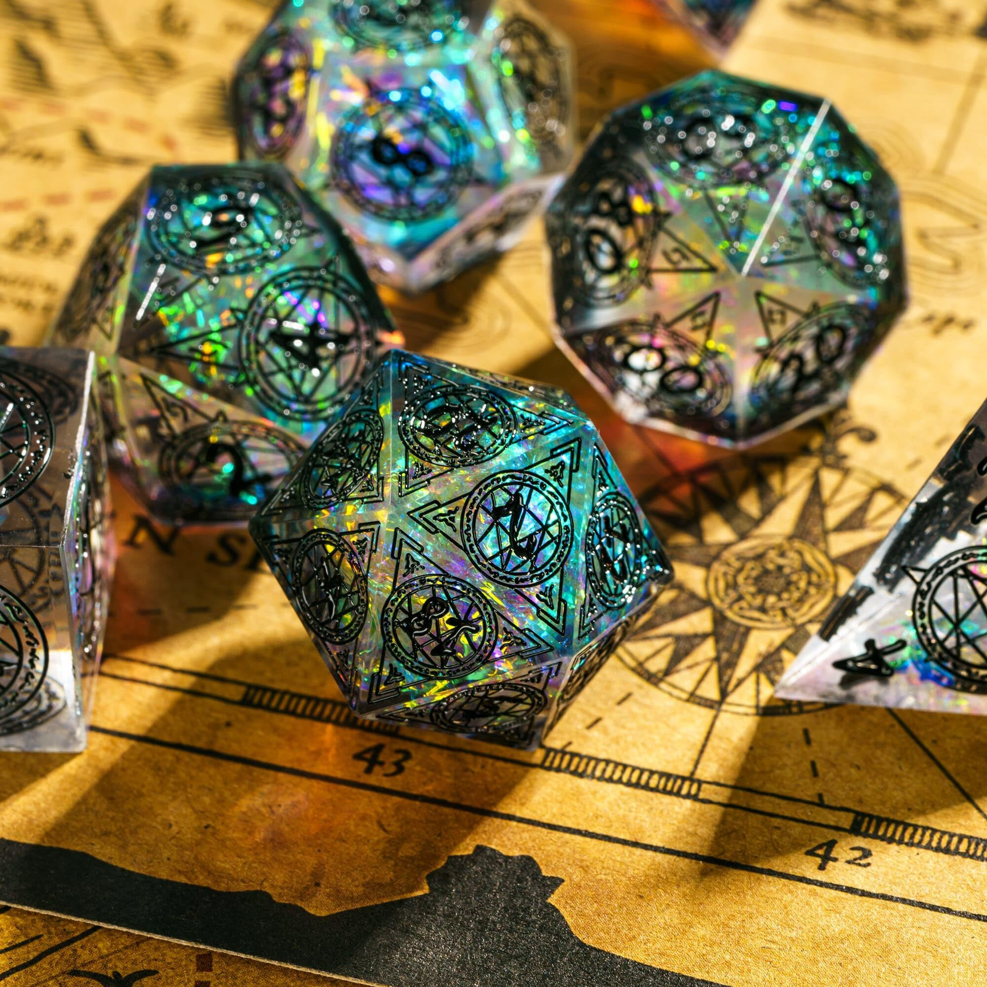 Cusdie 7-Die Sharp Edges Dnd Dice Set, Magic Circle Pattern Polyhedral D&D Dice Set For Dnd Dungeons And Dragons Ttrpg Role Playing Games