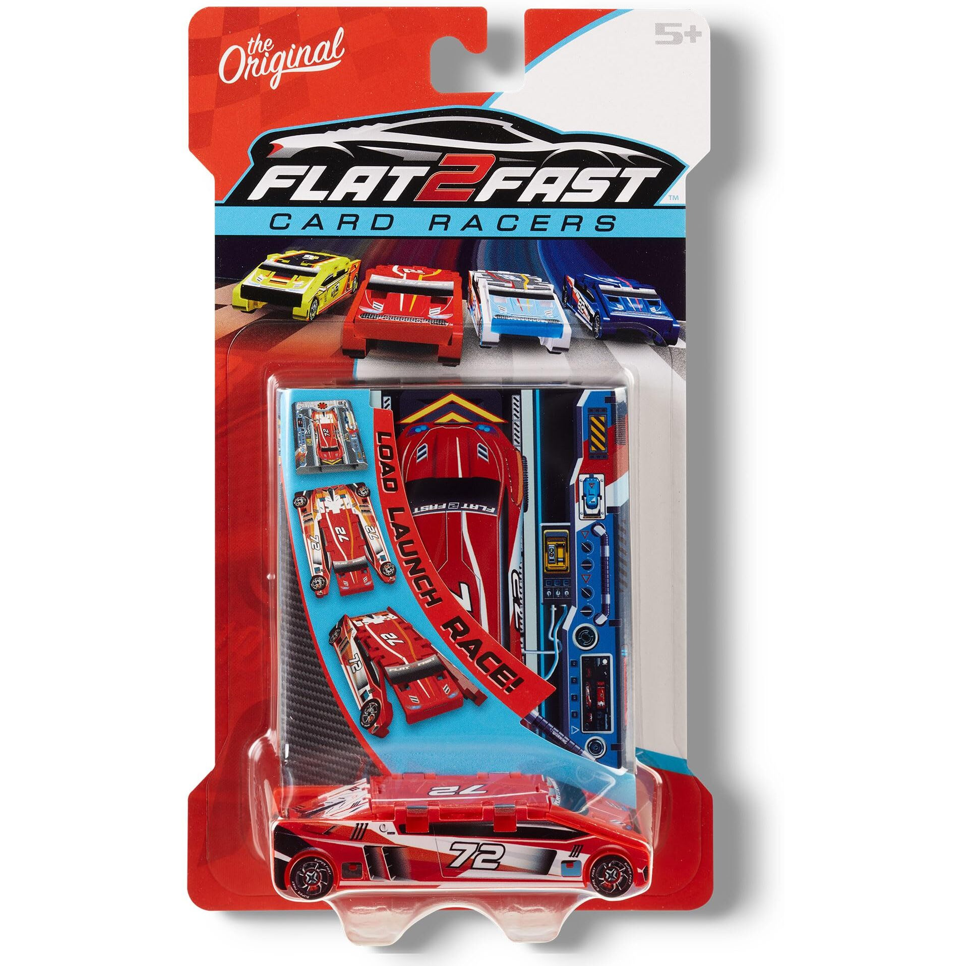 Flat 2 Fast Red 72 Card Racer | Load, Launch, Race - Pocket-Sized Racecar Toy Ages 5 And Up (Sold Each)