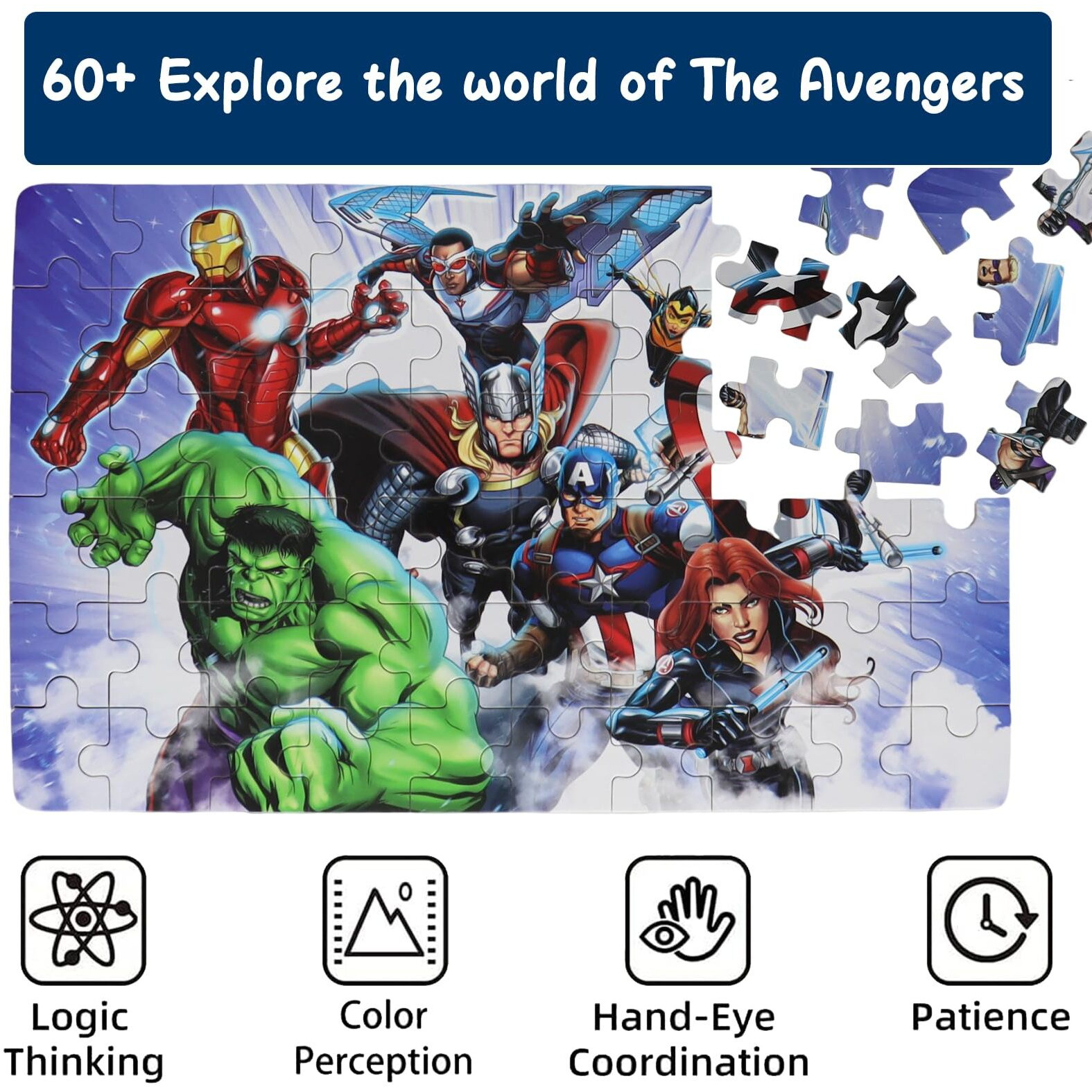 Avengers Jigsaw Puzzles For Kids Ages 4-8, 60 Piece Superhero Puzzles Learning Educational Puzzles For Children Girls And Boys, Packed In Tin Box(0665)