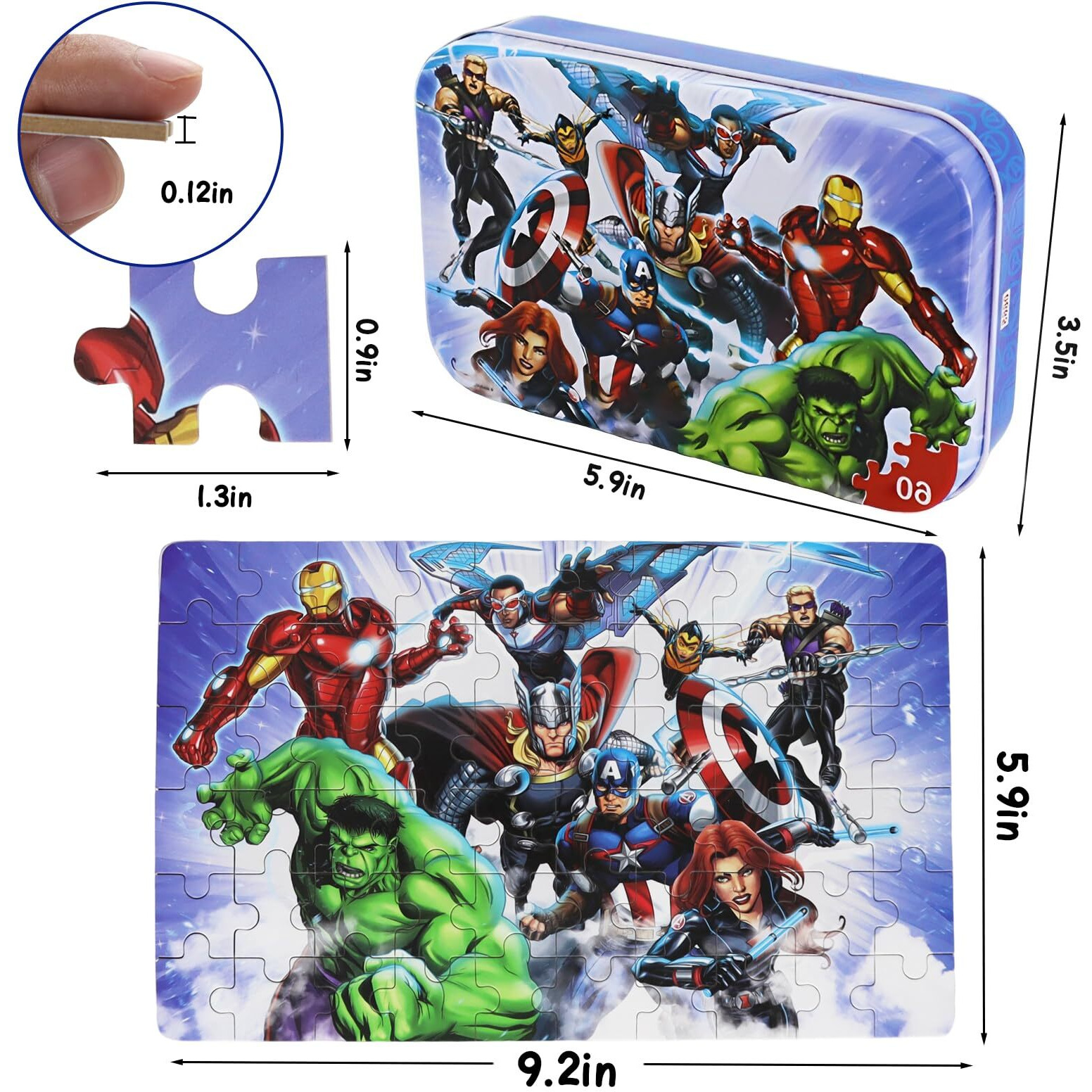 Avengers Jigsaw Puzzles For Kids Ages 4-8, 60 Piece Superhero Puzzles Learning Educational Puzzles For Children Girls And Boys, Packed In Tin Box(0665)