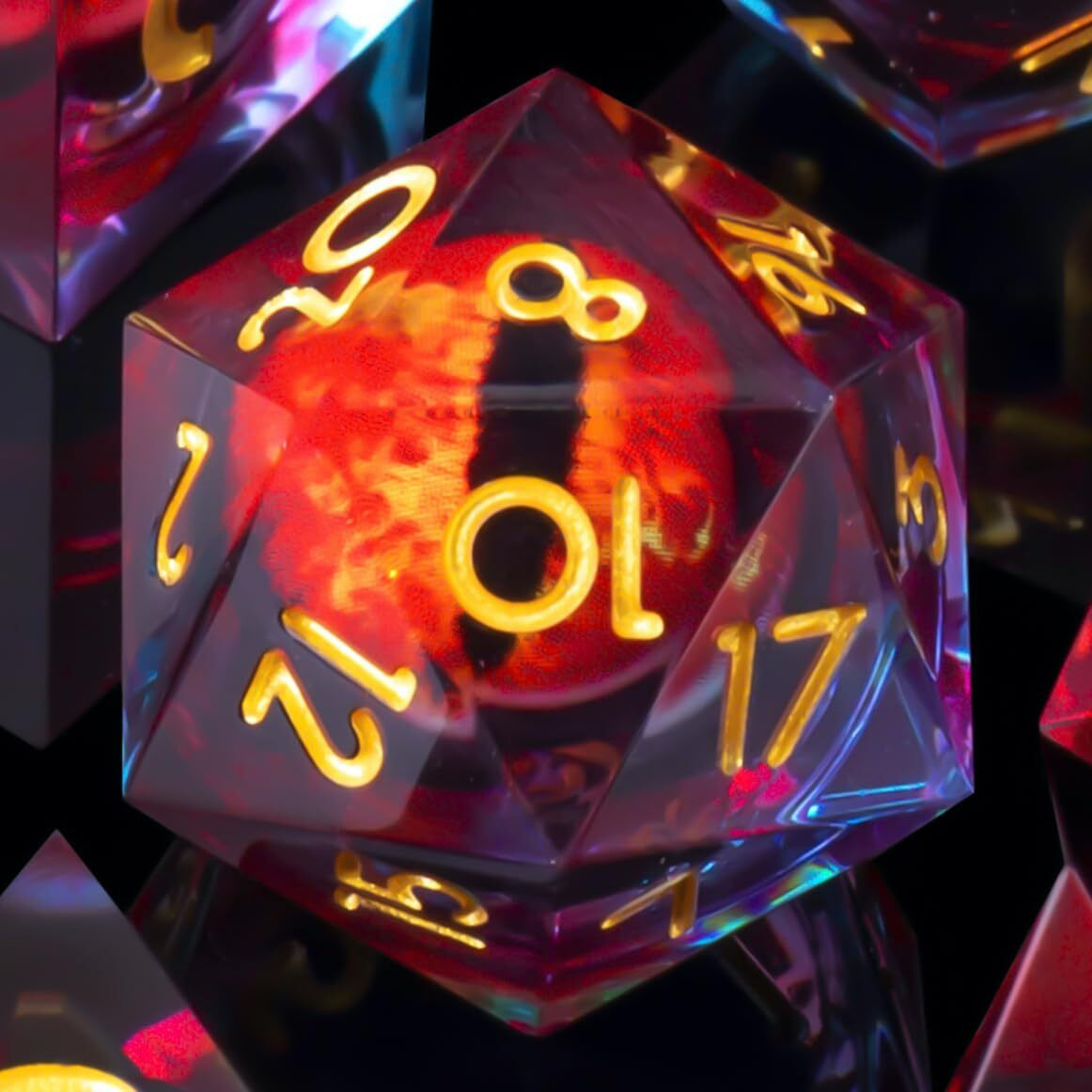 Yemeko Beholder's Eye D20 Dice Dragon Eye Dnd 22Mm Single Dice With Resin Sharp Edge 20 Sided D&D Dice,Handmade Polyhedral For Dungeons And Dragons, Rpg, Roleplaying Games Mtg Table Games(Red Blue)