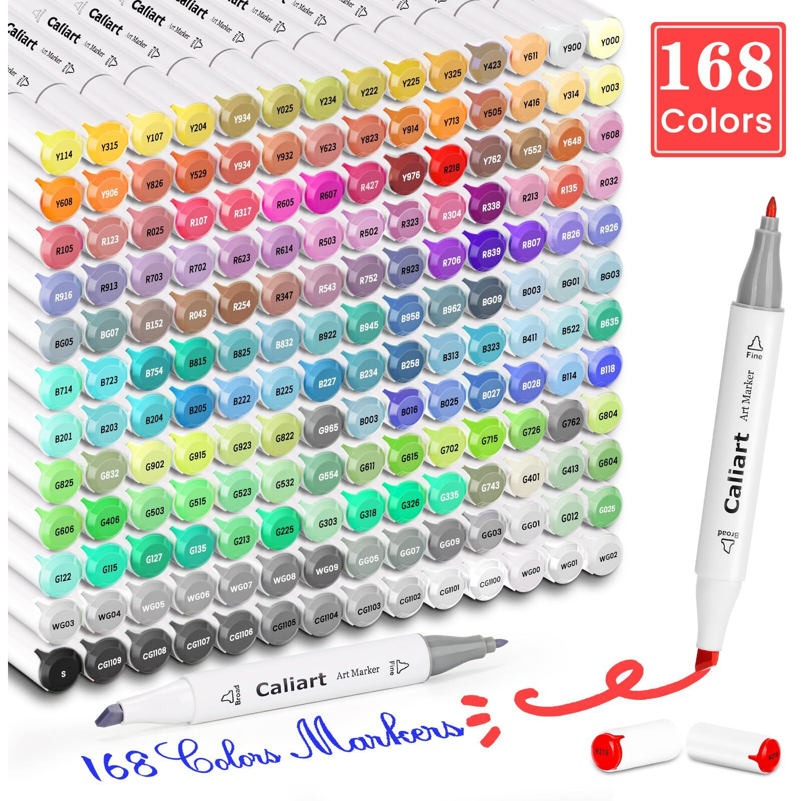 Caliart Markers, 168 Colors Dual Tip Art Markers Sketch Pens, Easter Basket Stuffers For Kids Teens Toddler, Permanent Alcohol Based Markers For Adult Book Eggs Decorations Gift Drawing Supplies Kit