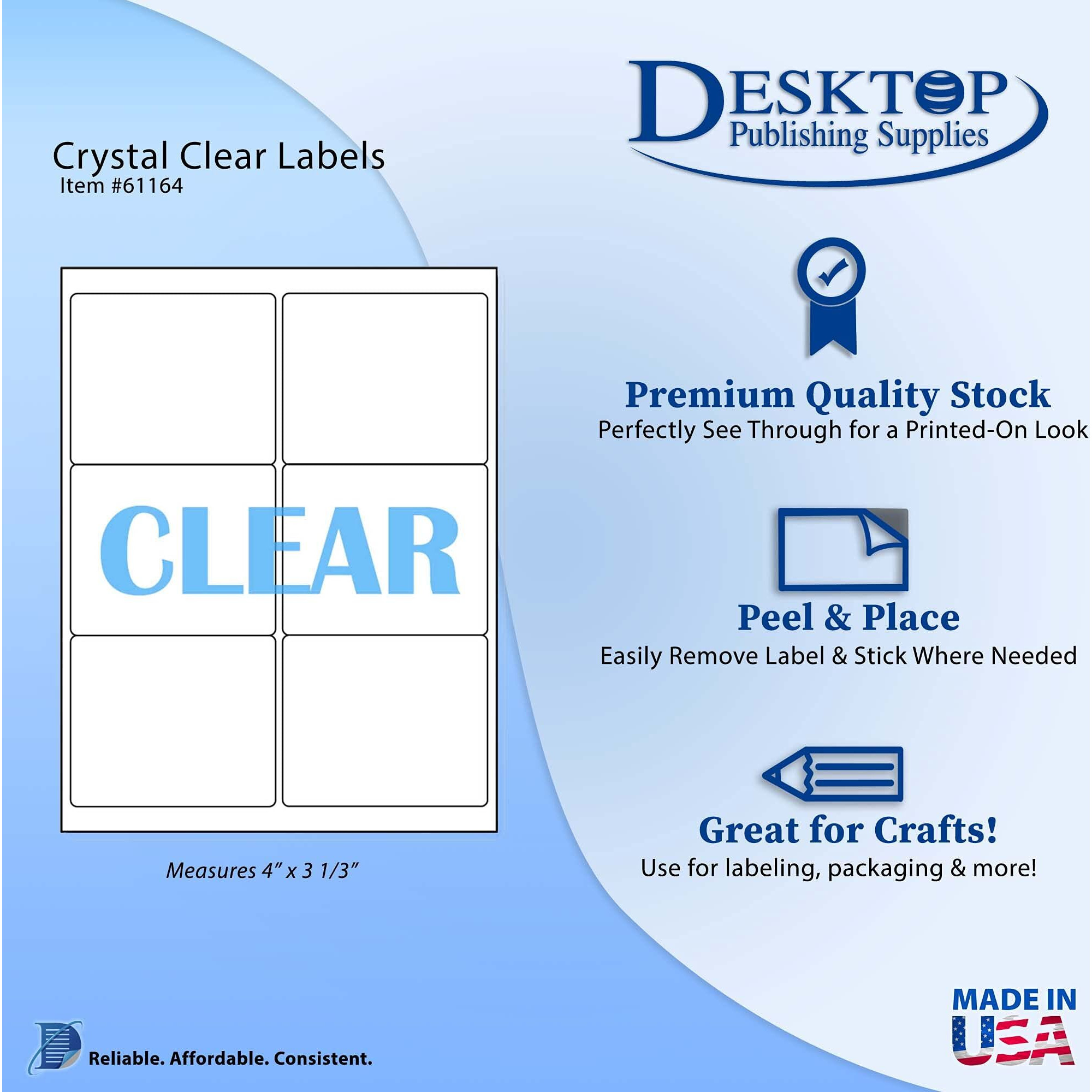 Crystal Clear Shipping Labels For Laser Printers - 4" X 3 1/3" - 6 Per Sheet - 10 Sheets / 60 Labels