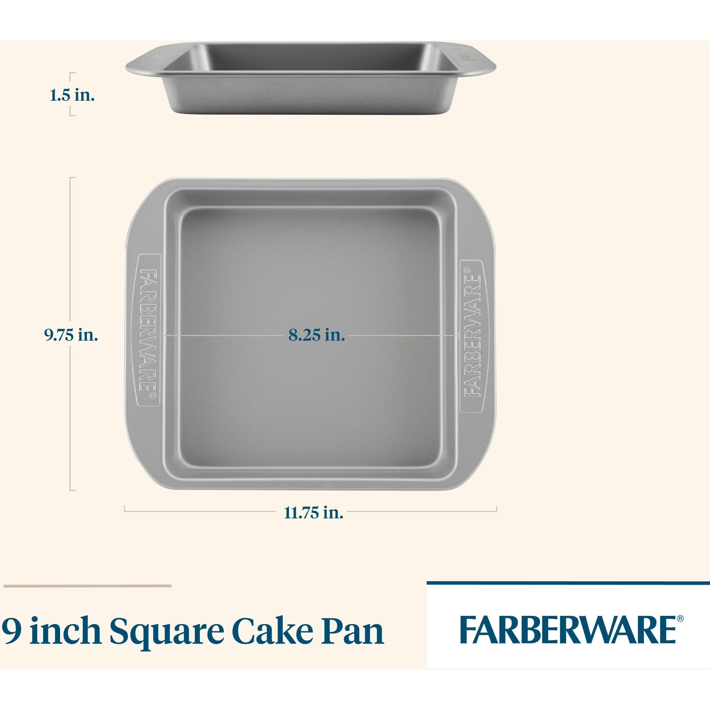 Farberware Nonstick Bakeware Nonstick Baking Pan / Nonstick Cake Pan, Square - 9 Inch, Gray