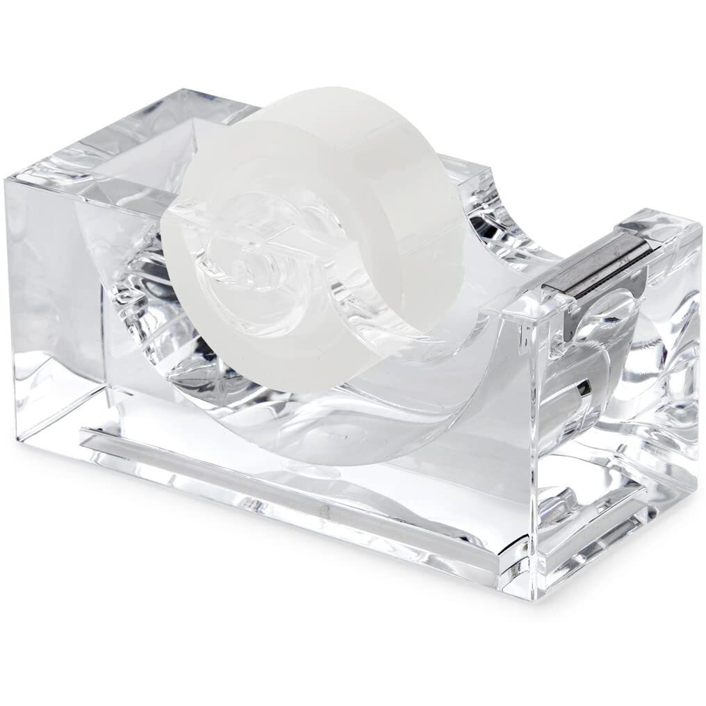 Huang Acrylic Clear Block Tape Dispenser, Modern Design, Crystal Clear Construction, Perfect For Home Or Office