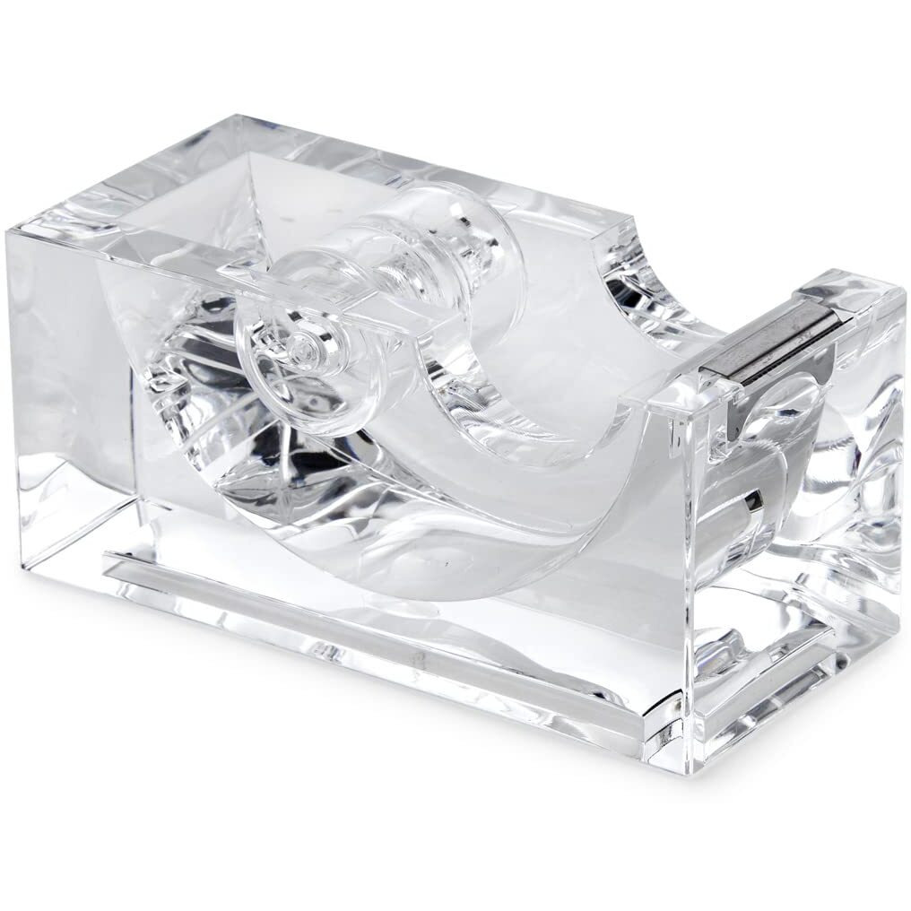 Huang Acrylic Clear Block Tape Dispenser, Modern Design, Crystal Clear Construction, Perfect For Home Or Office
