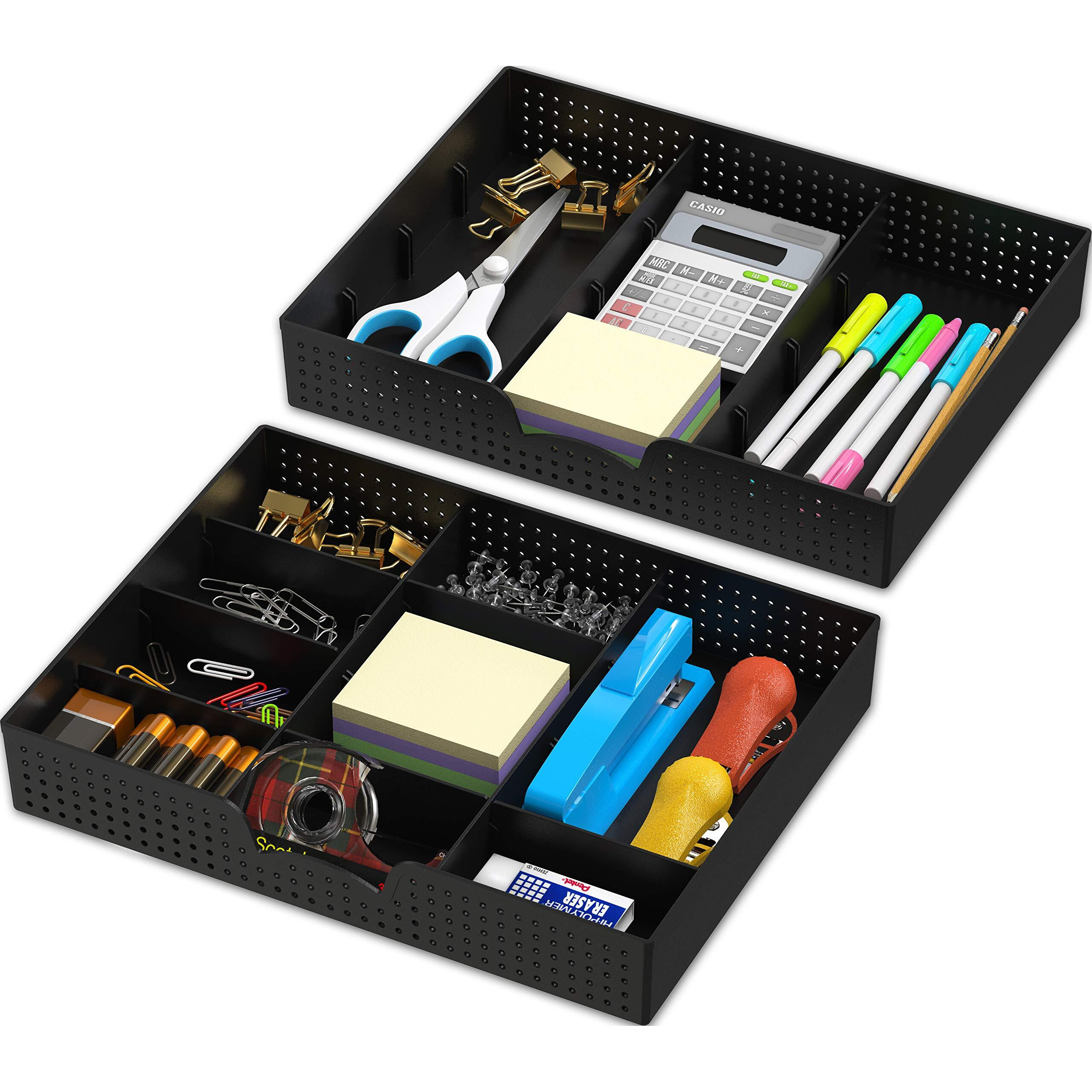 Simple Houseware 2 Pack Drawer Organizer Tray With 9 Adjustable Compartments, Black