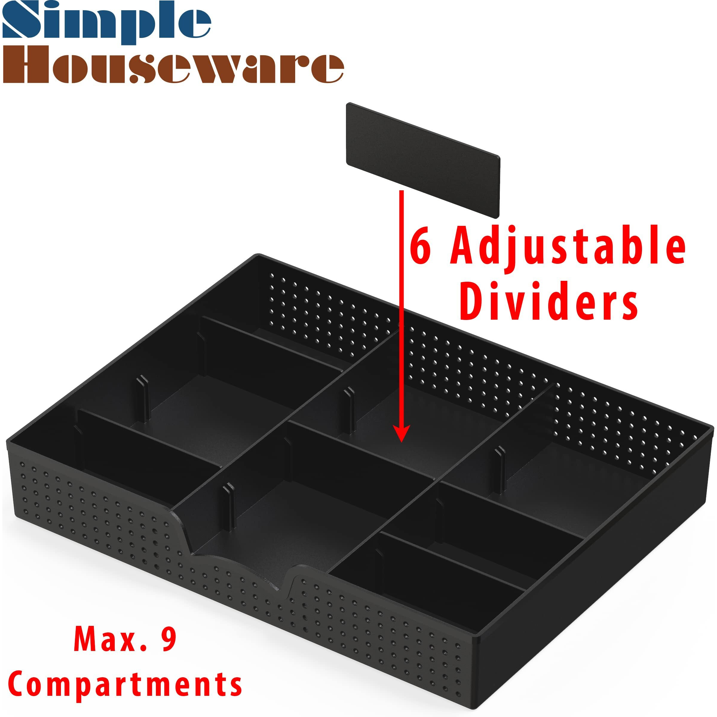 Simple Houseware 2 Pack Drawer Organizer Tray With 9 Adjustable Compartments, Black