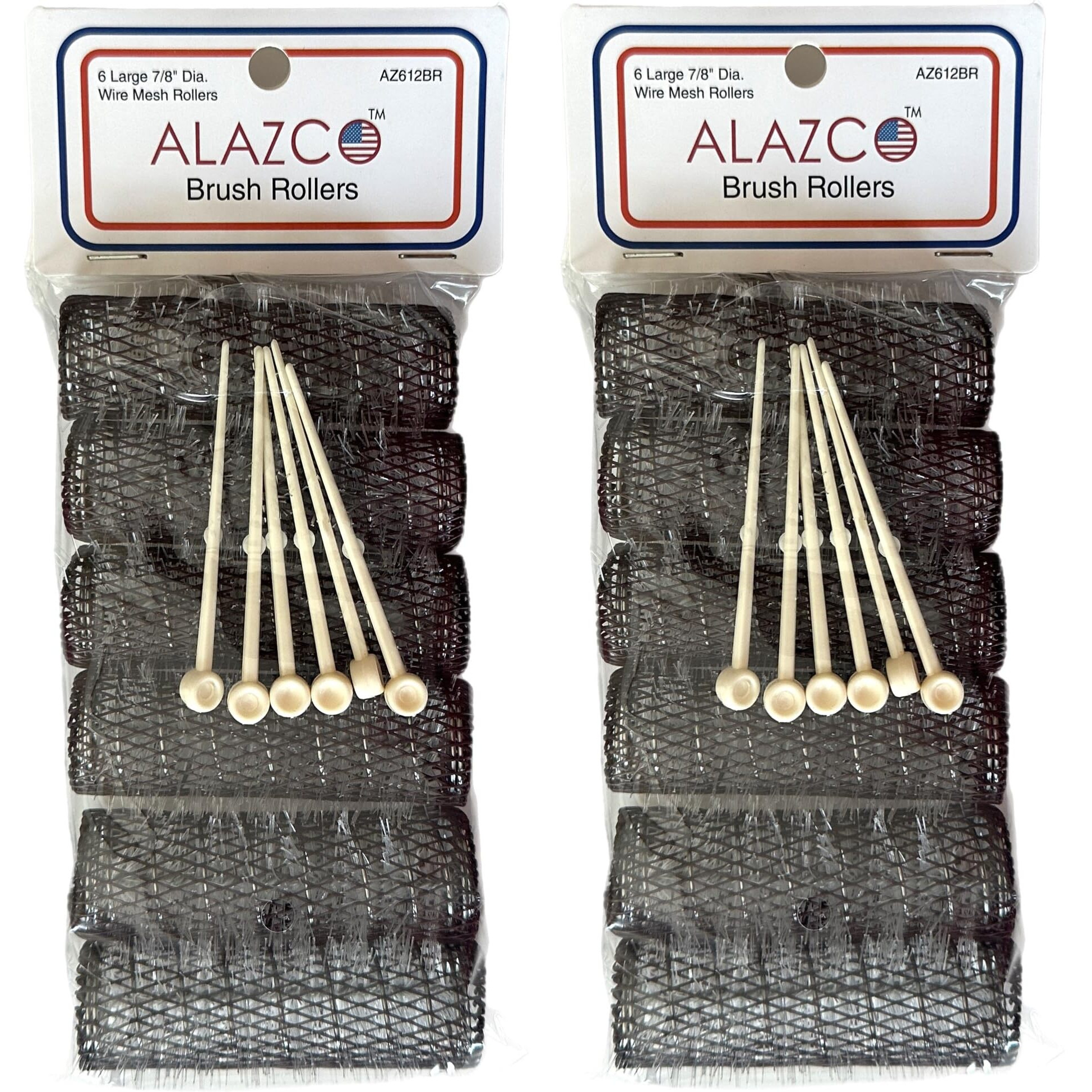 12 Pc Vintage Style Hair Rollers Brush Rollers & 12 Pins - Mesh Hair Curlers With Bristles 3&quotX 7/8" (12 Large Rollers & Pins)