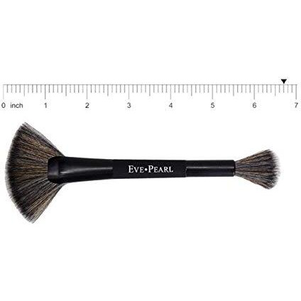 Eve Pearl Dual Ended Brush Contour Concealer Blender Fan Liner Highlighter Brow Cruelty Free Hypoallergenic Easy Blending Makeup Brushes (B204 Fan Highlighter)