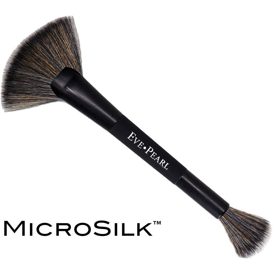 Eve Pearl Dual Ended Brush Contour Concealer Blender Fan Liner Highlighter Brow Cruelty Free Hypoallergenic Easy Blending Makeup Brushes (B204 Fan Highlighter)