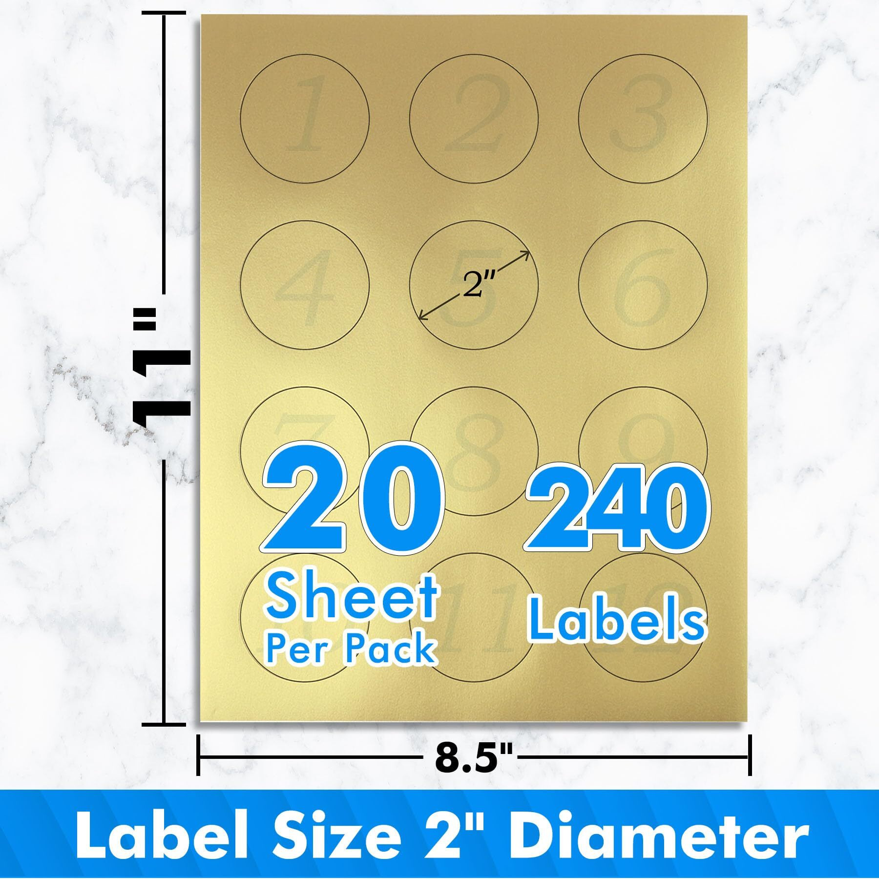 Koala Gold Round Labels 2 Inch, Printable Circle Labels For Inkjet And Laser Printer, 240 Golden Round Sticker Labels For Diy Jar Labels, Thank You Labels, Party Favor Decors