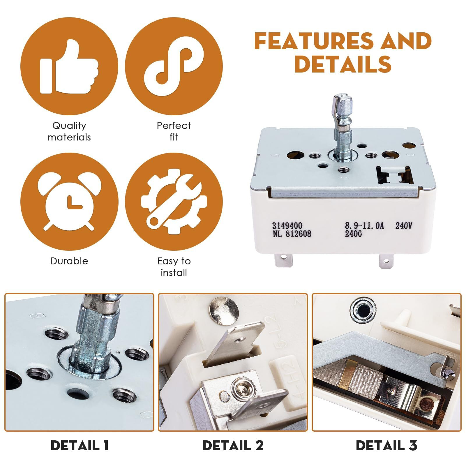 Superdi 3148954 Wp3149400 Wp3149404 3148953 3148954 Infinite Range Switch Fits For Whirlpool Am-Ana Stove Parts 3149400, 9148953, 311859, 310180, Ps11740783, Wp3149400Vp,Es9400,3149404,812608