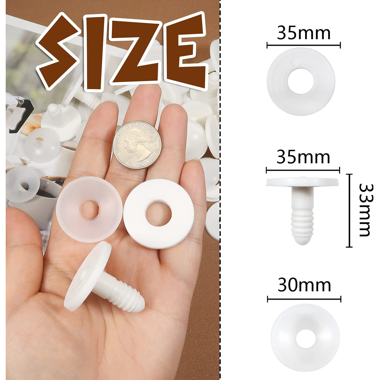 Toaob 20 Set 35Mm Doll Joints For Amigurumis White Plastic Animals Joints For Crochet Stuffed Animals Limbs And Arms Joints Doll Making