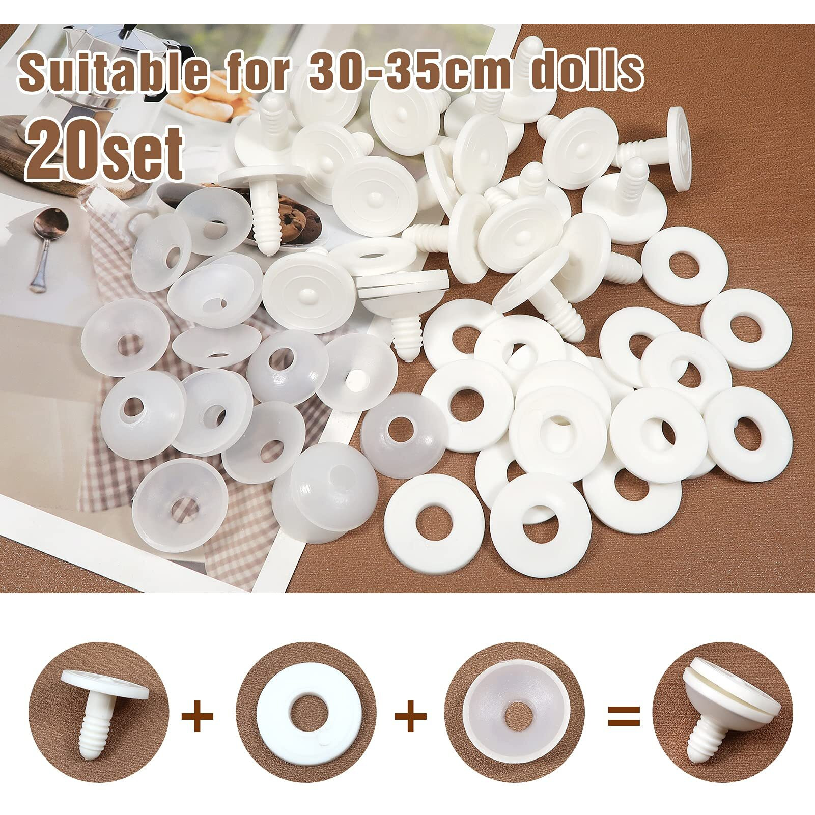 Toaob 20 Set 35Mm Doll Joints For Amigurumis White Plastic Animals Joints For Crochet Stuffed Animals Limbs And Arms Joints Doll Making