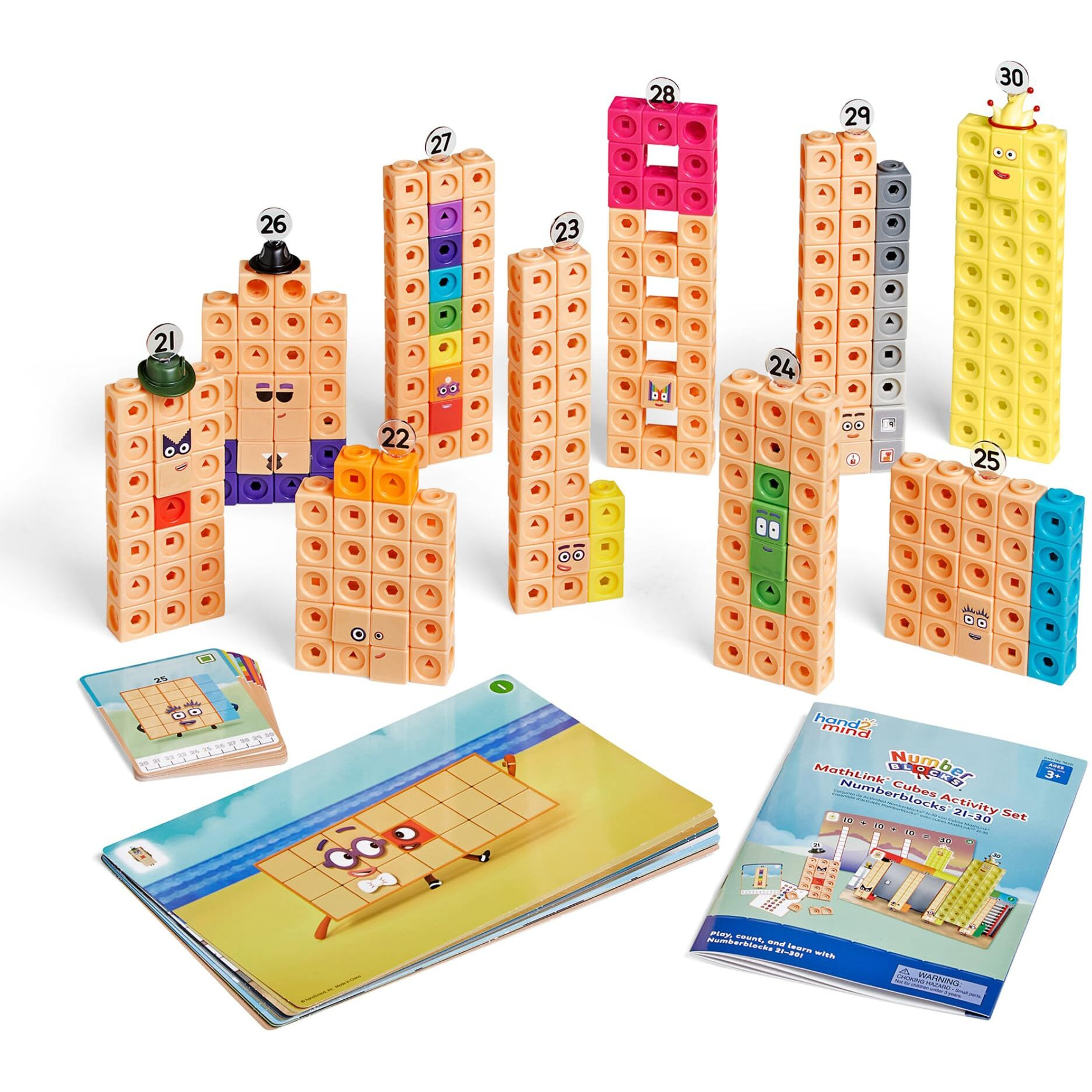 Hand2Mind Mathlink Cubes Numberblocks 21-30 Activity Set, 20 Preschool Learning Activities, Counting Blocks, Linking Cubes, Educational Toys For Kids, Number Games, Math Manipulatives Kindergarten